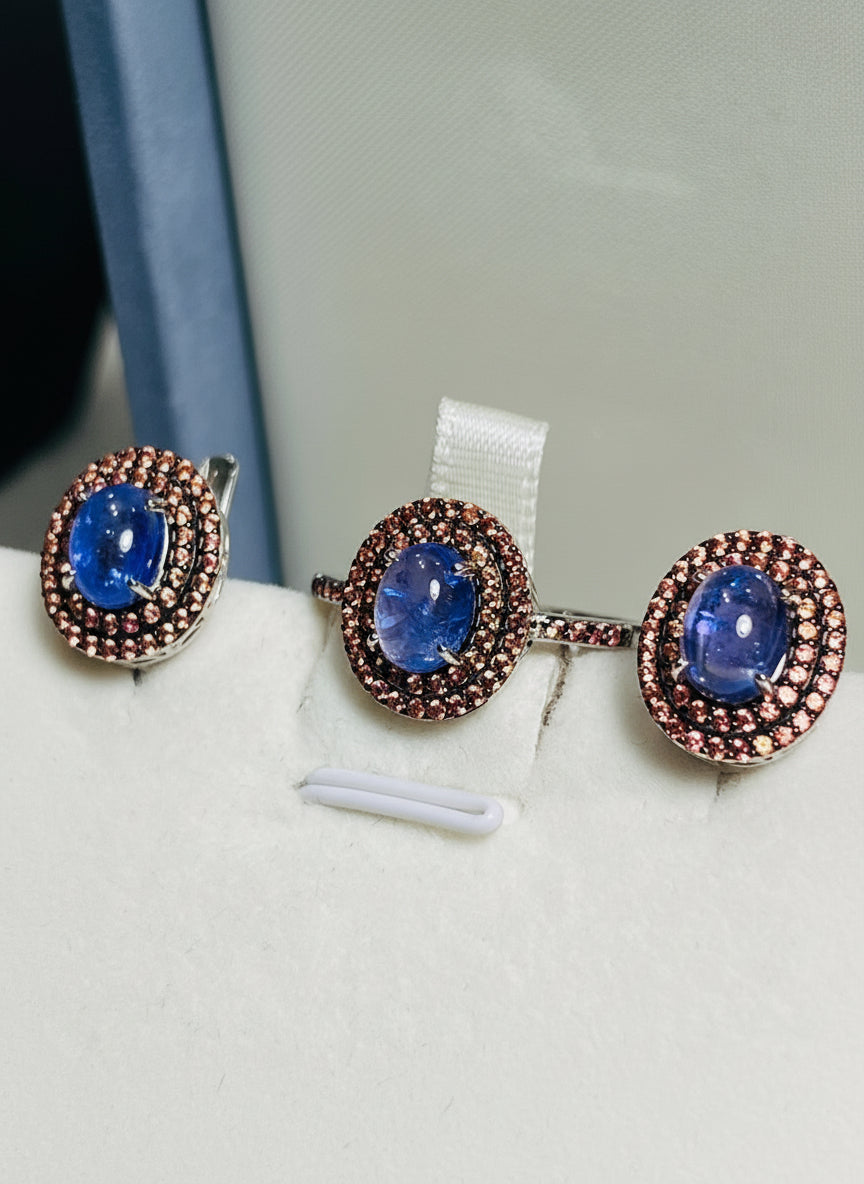Handmade Natural Tanzanite and Sapphire set