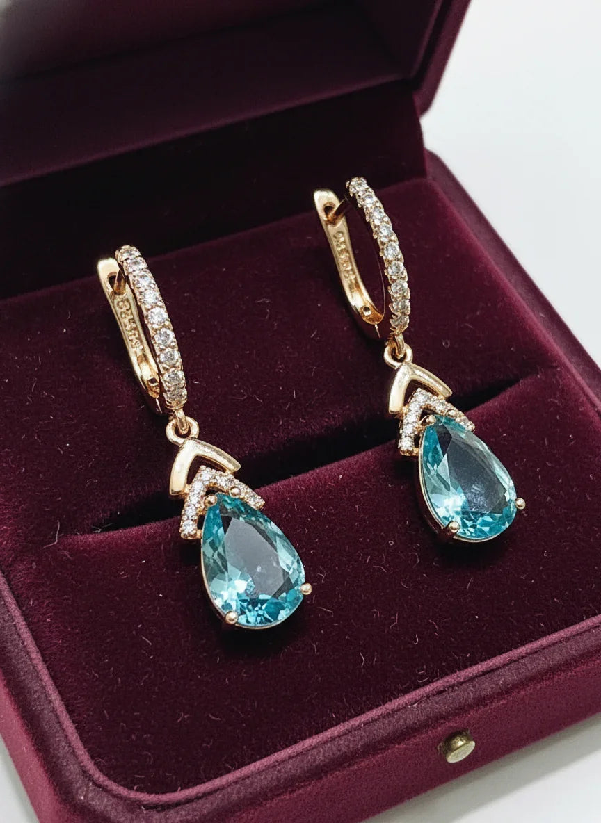 14k Rolled Gold Aquamarine Drop Earrings