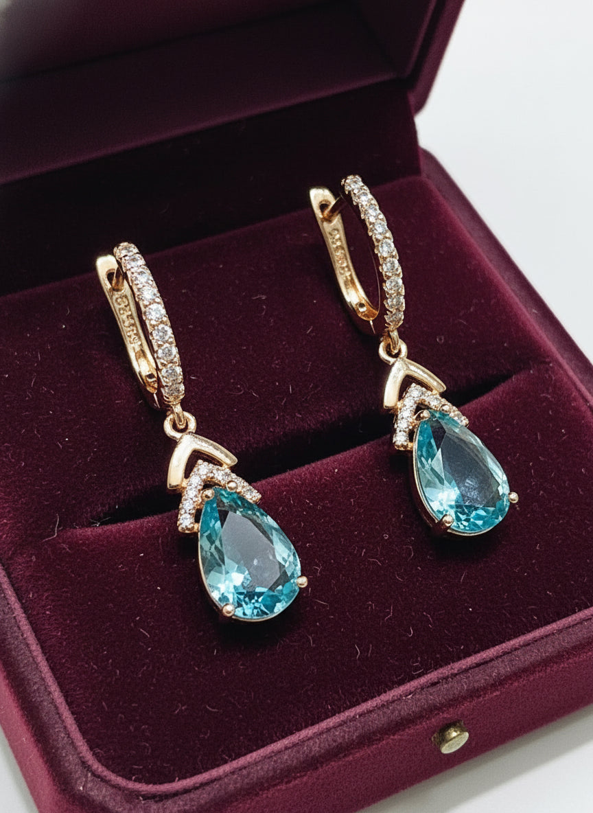 14k Rolled Gold Aquamarine Drop Earrings