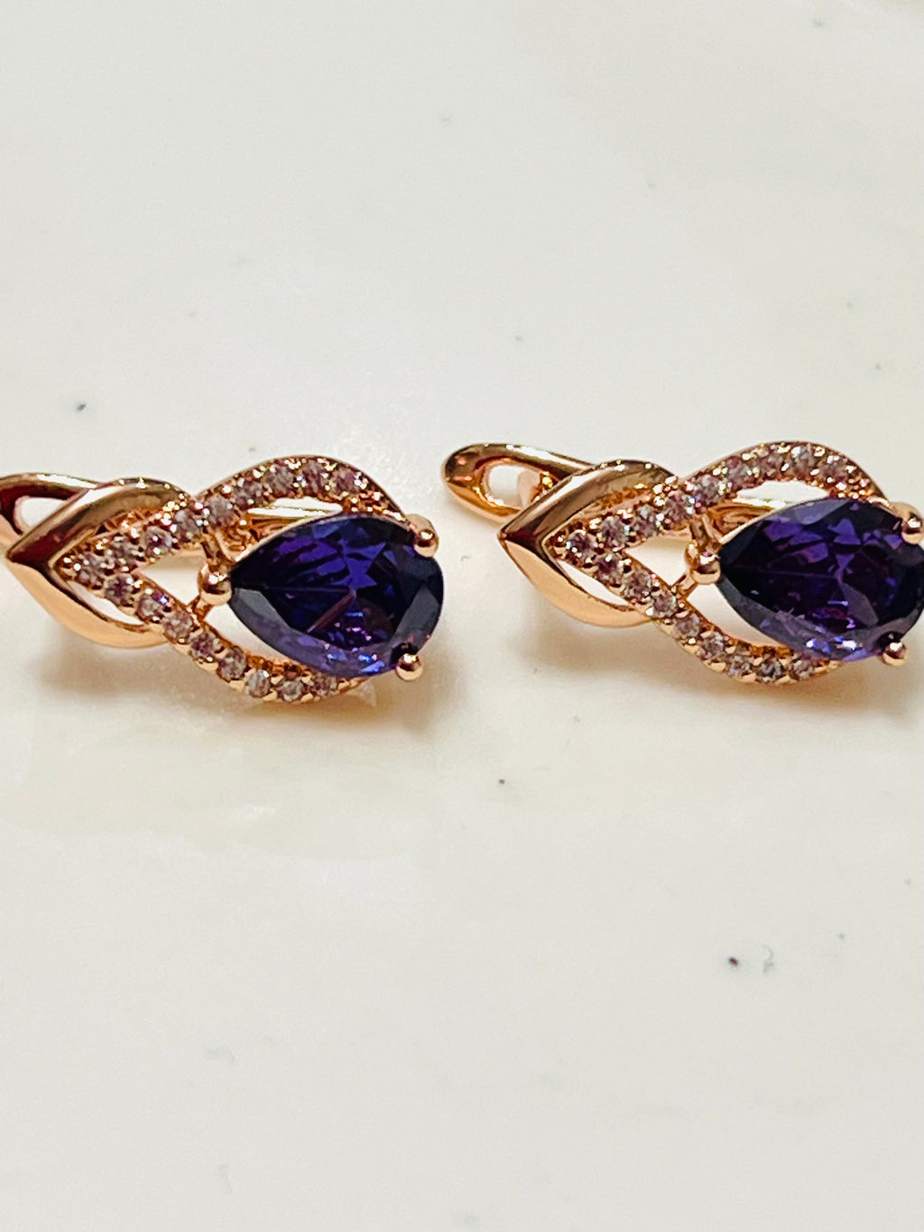 14K rose Gold-filled Waterdrop shaped Amethyst Earrings