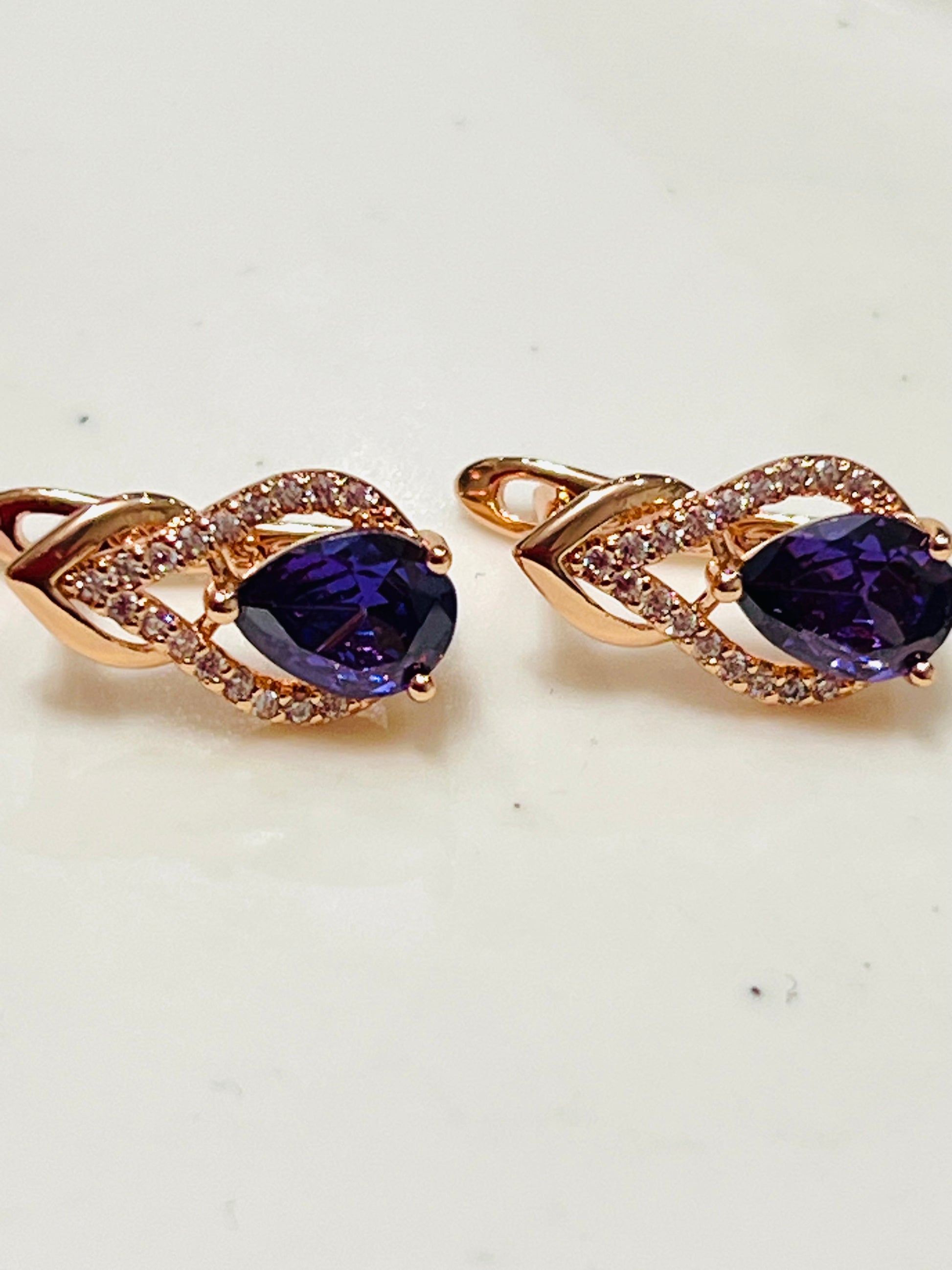 14K rose Gold-filled Waterdrop shaped Amethyst Earrings