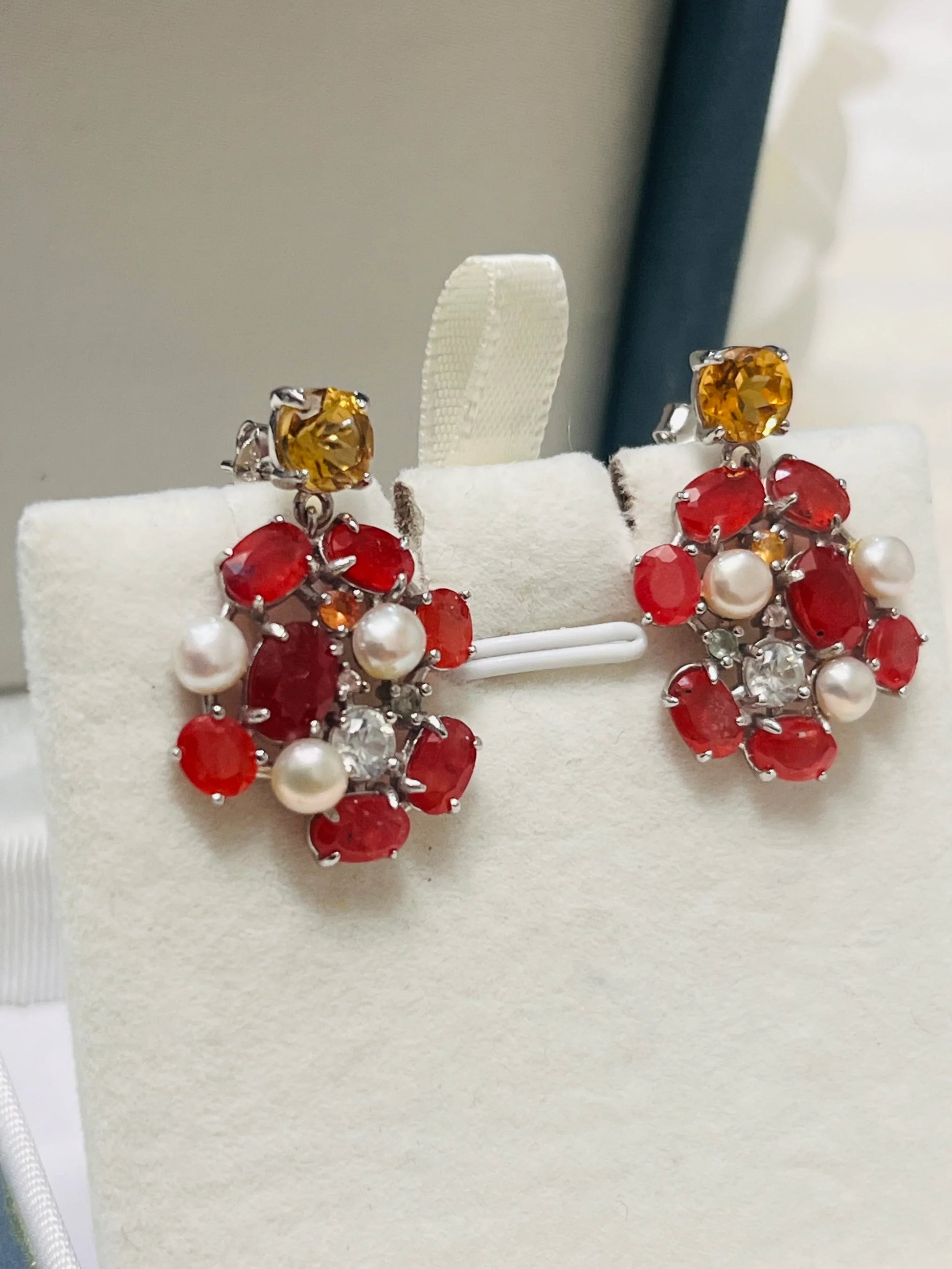 Handmade Yellow & Padparadscha Sapphire Earrings – Sterling Silver, Rhodium Plated