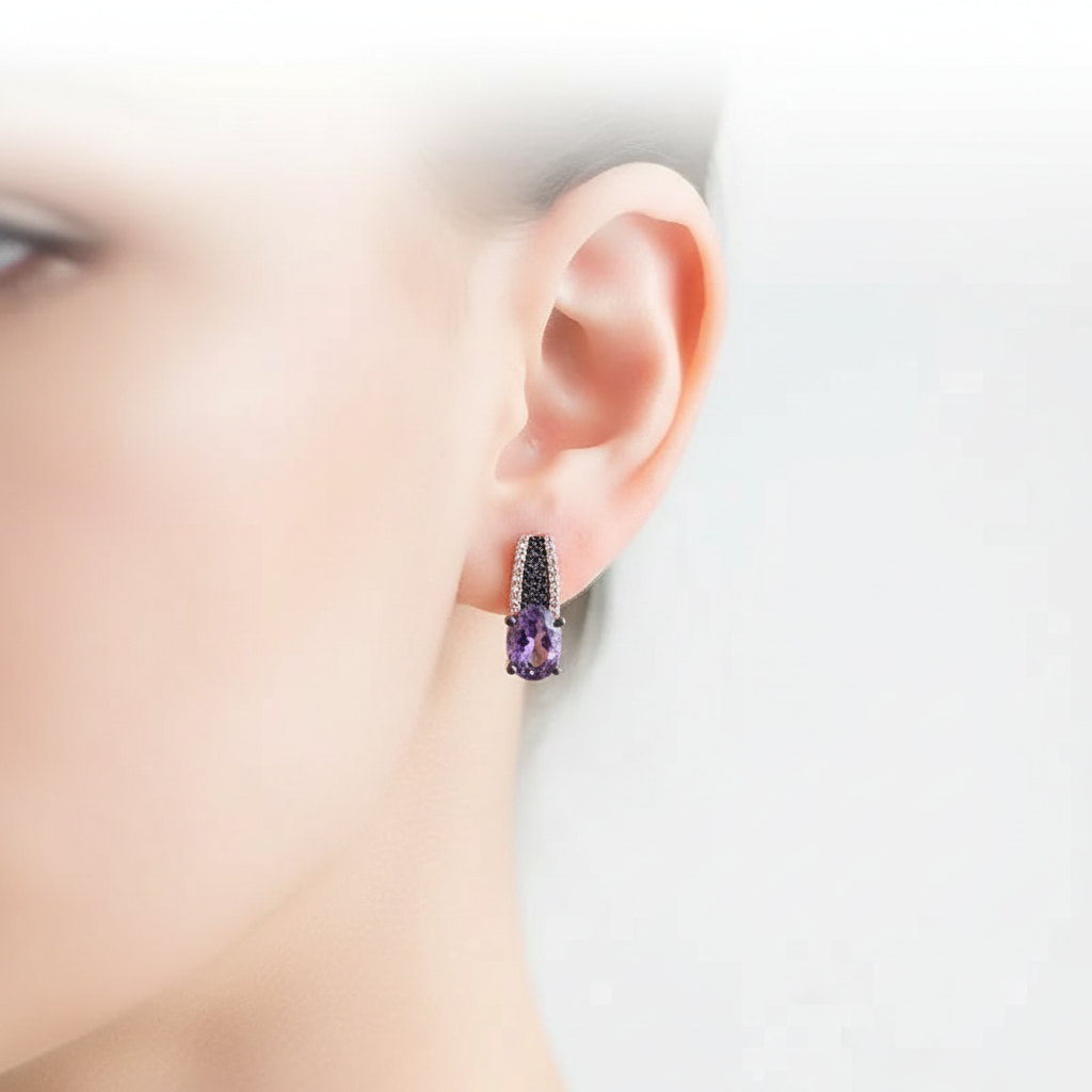 14K Rolled Gold Amethyst Gun metal Earrings