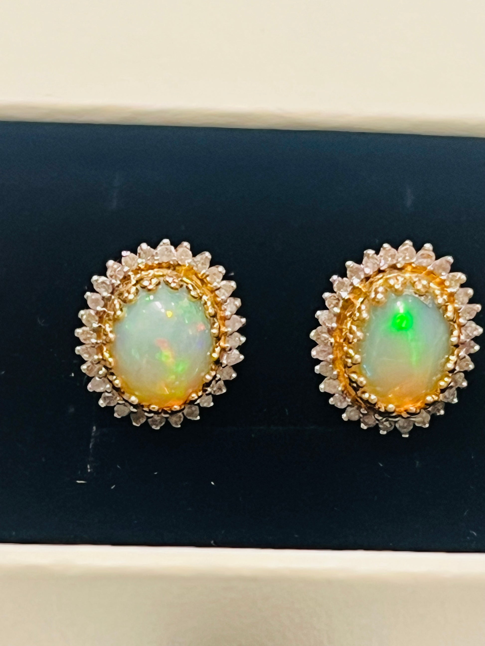 Natural Fire Opal and Natural Diamond Stud back Earrings