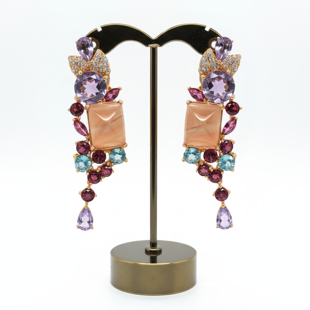 Artisan Square Agate & Multi-Gem Stud Earrings — Handmade in Canada