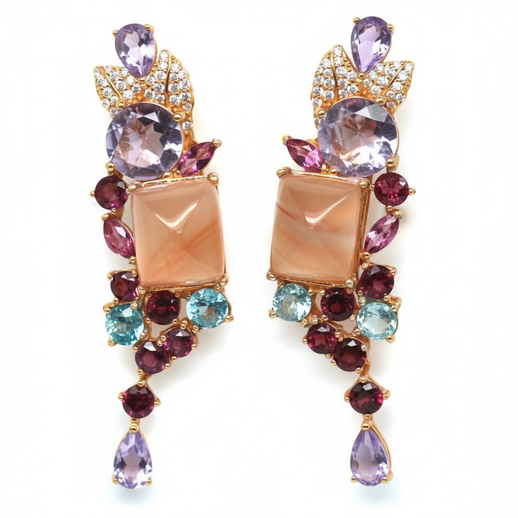 Artisan Square Agate & Multi-Gem Stud Earrings — Handmade in Canada