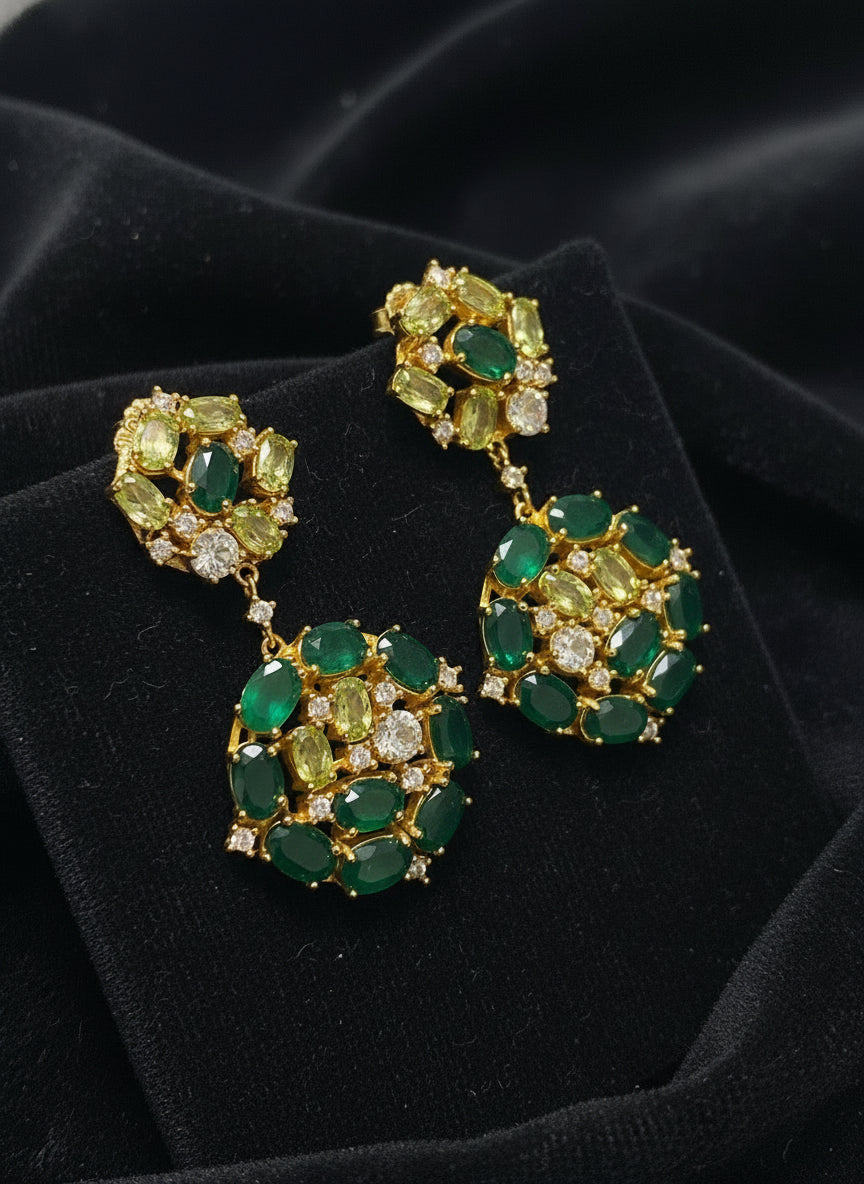 Emerald Green Agate & Peridot Gold Vermeil Cluster Earrings