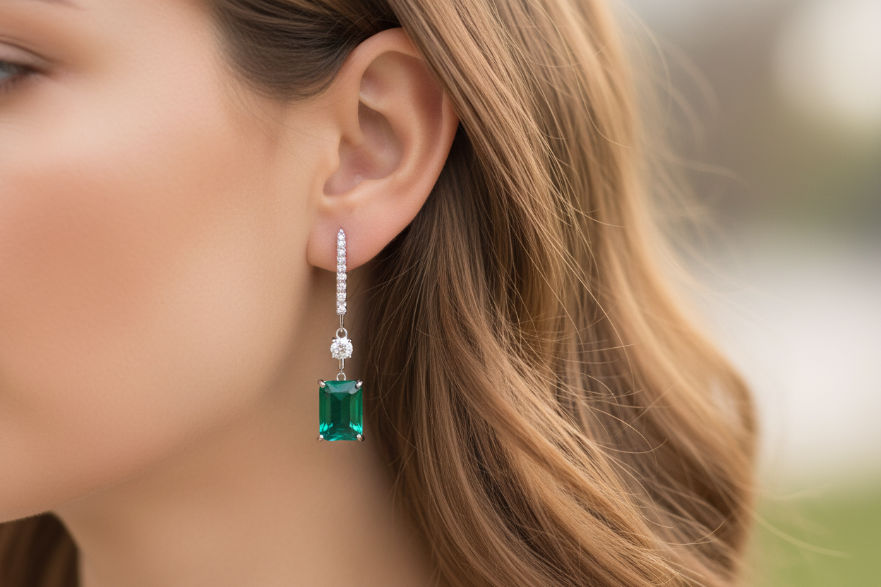 Handamde 8 carats Genuine Zambian Emerald Doublet Earrings