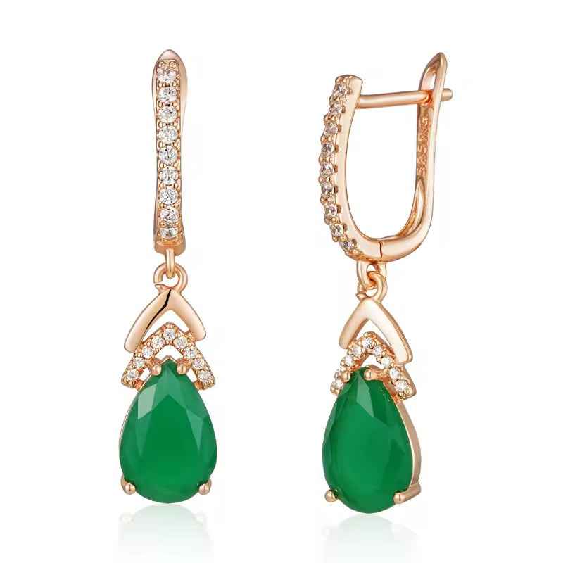 14k Rolled Gold Emerald Drop Earrings