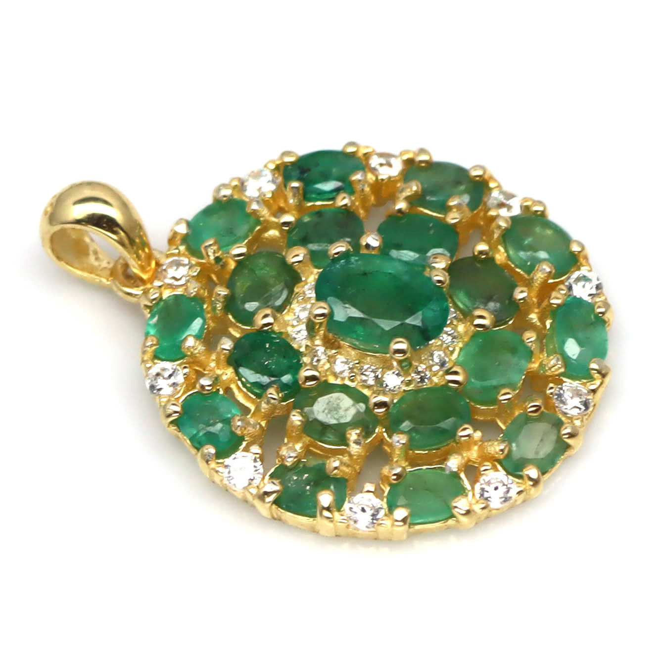 Natural Emerald Flower Cluster Pendant – 18K Gold Vermeil Sterling Silver