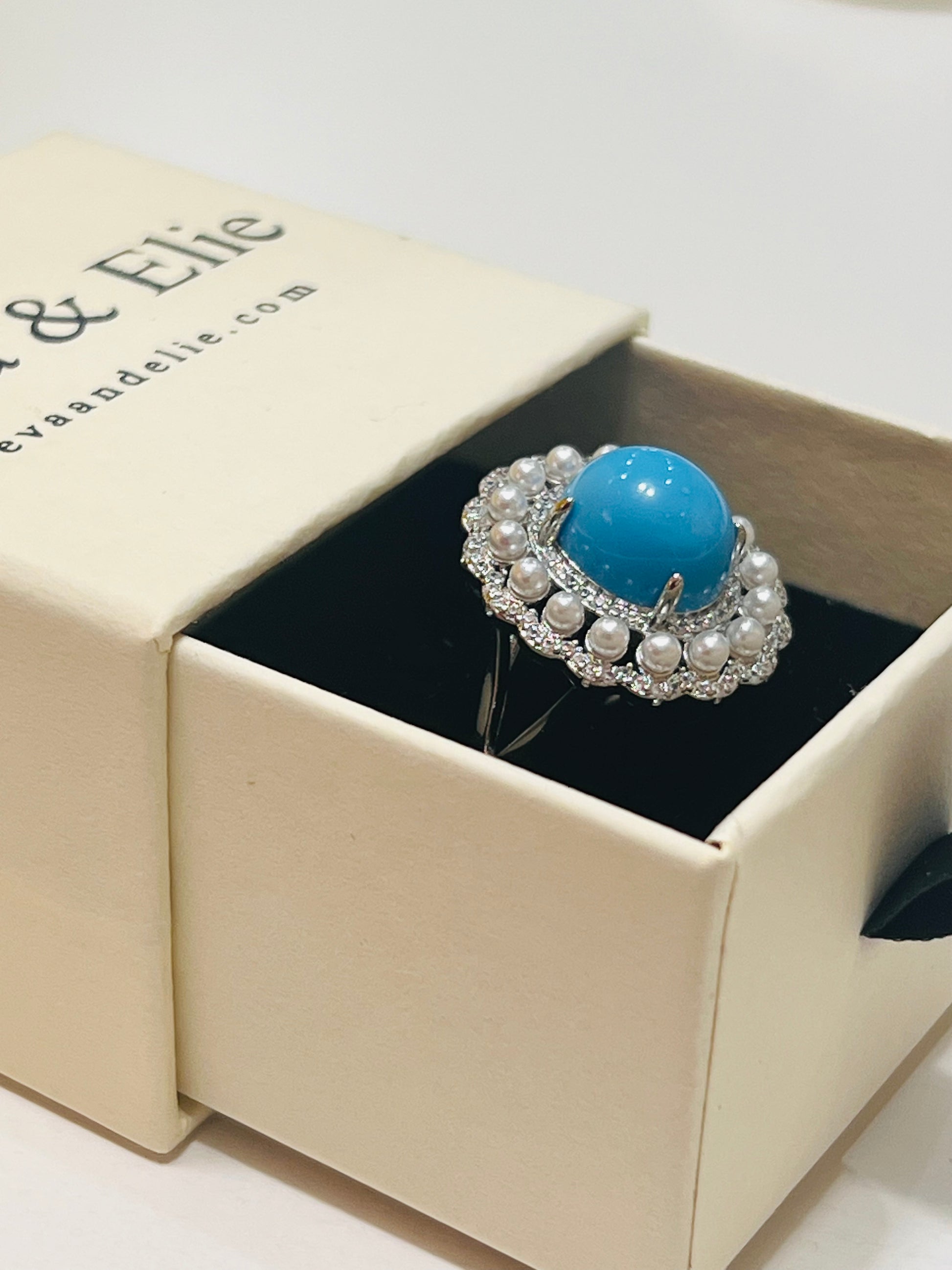 Vintage Inspired Turquoise & Pearl Statement Ring for Women