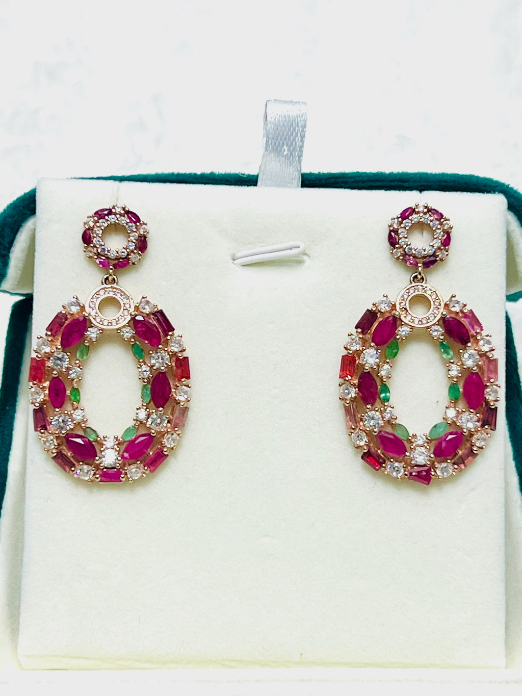 Handmade Exquisite Natural Emerald & Ruby Earrings – Italian Craftsmanship
