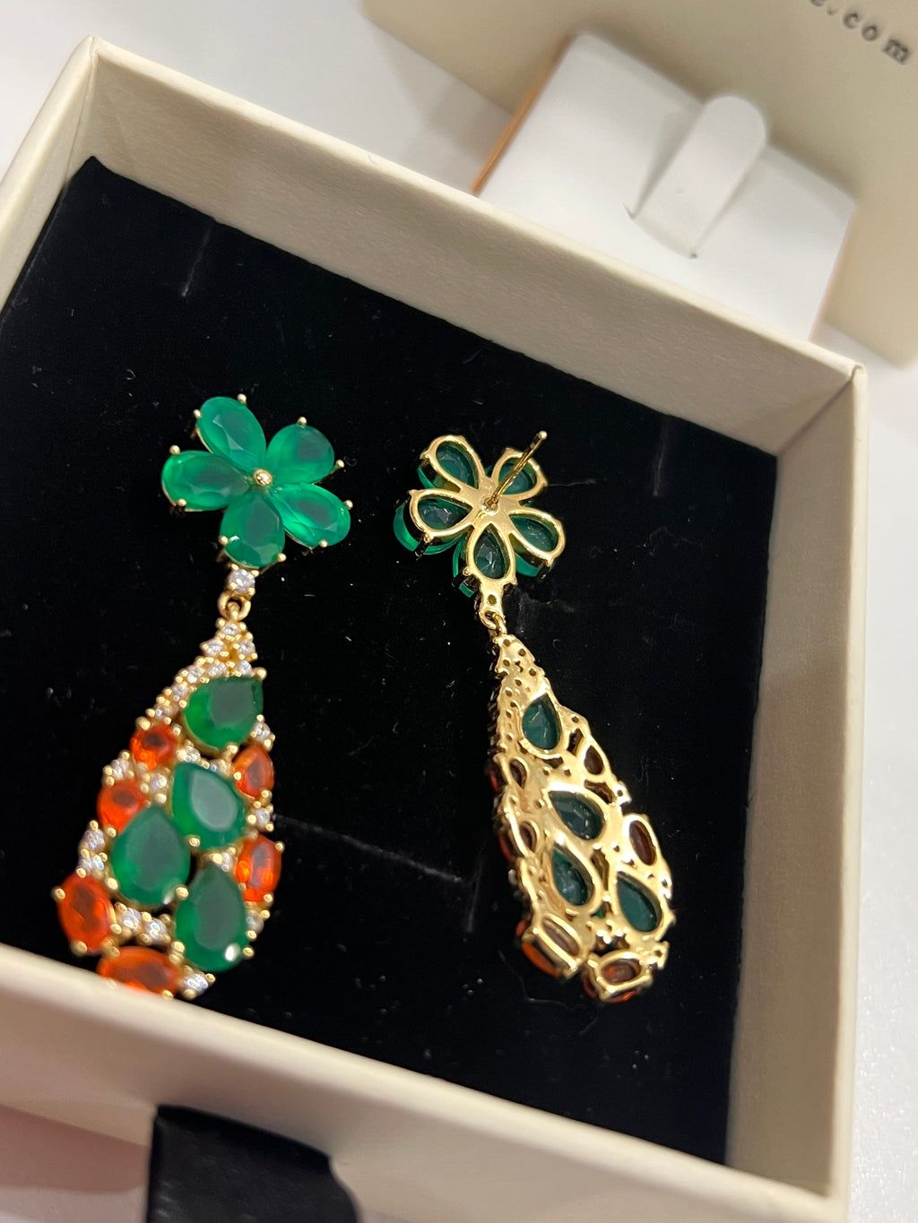 Handmade Natural Agate and Orange Opal fancy earrings- Artisan