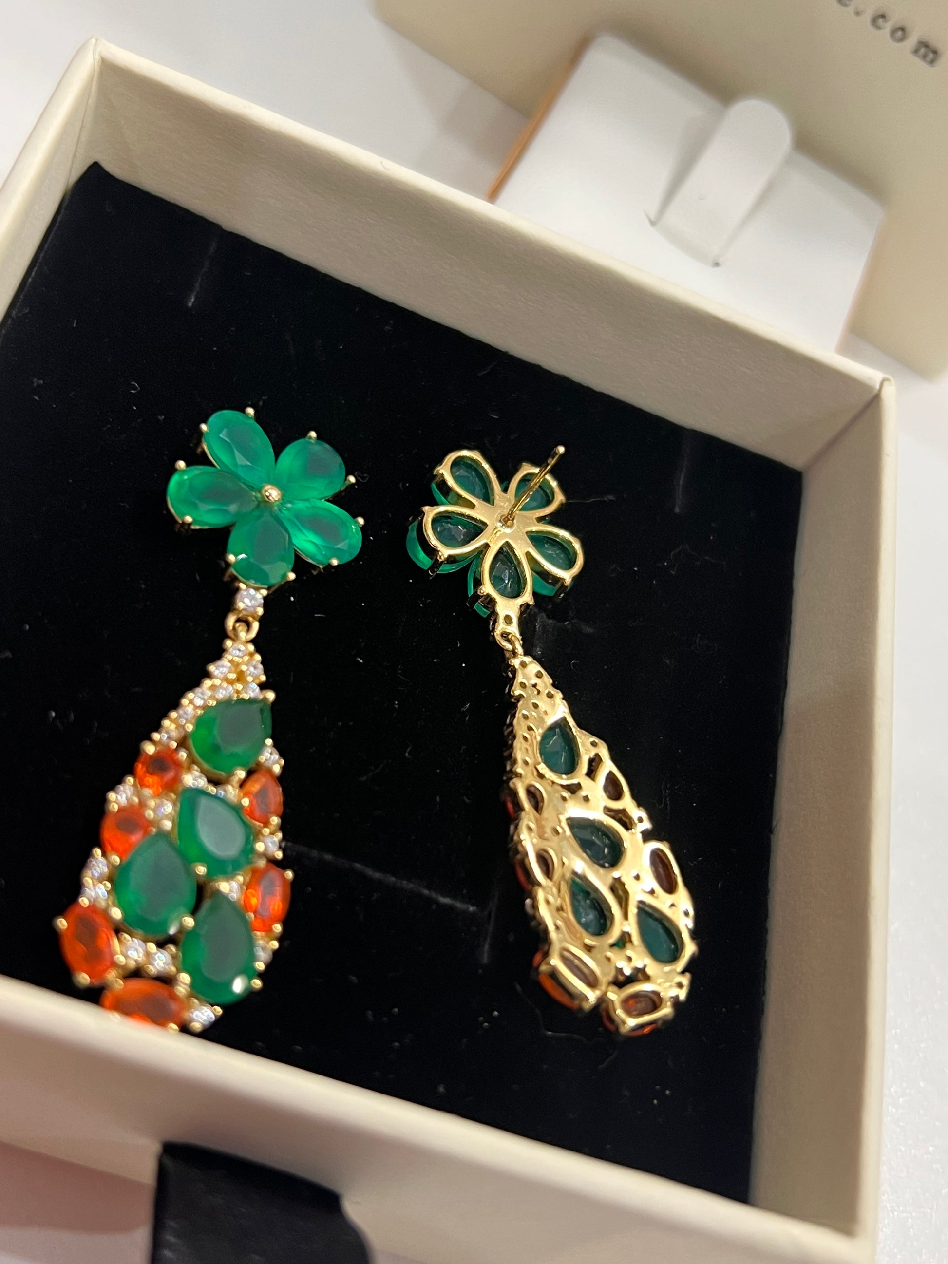 Handmade Natural Agate and Orange Opal fancy earrings- Artisan