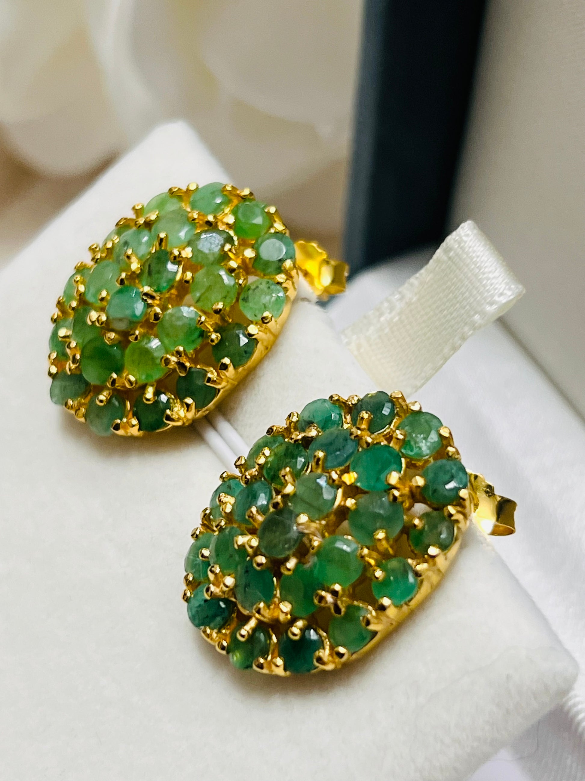 Handmade Natural Emeralds Cluster Earrings