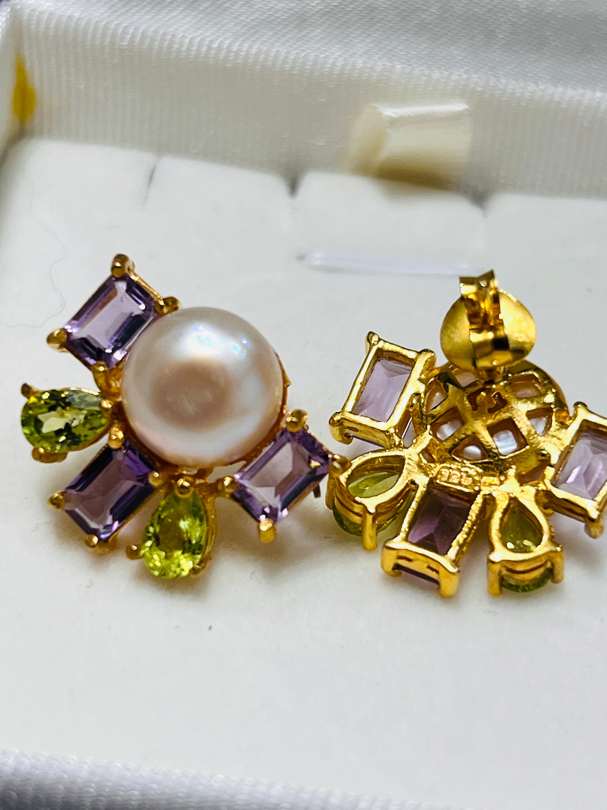 Go for Baroque: Natural Peridot, Amethyst and South Sea Pearl Earrings