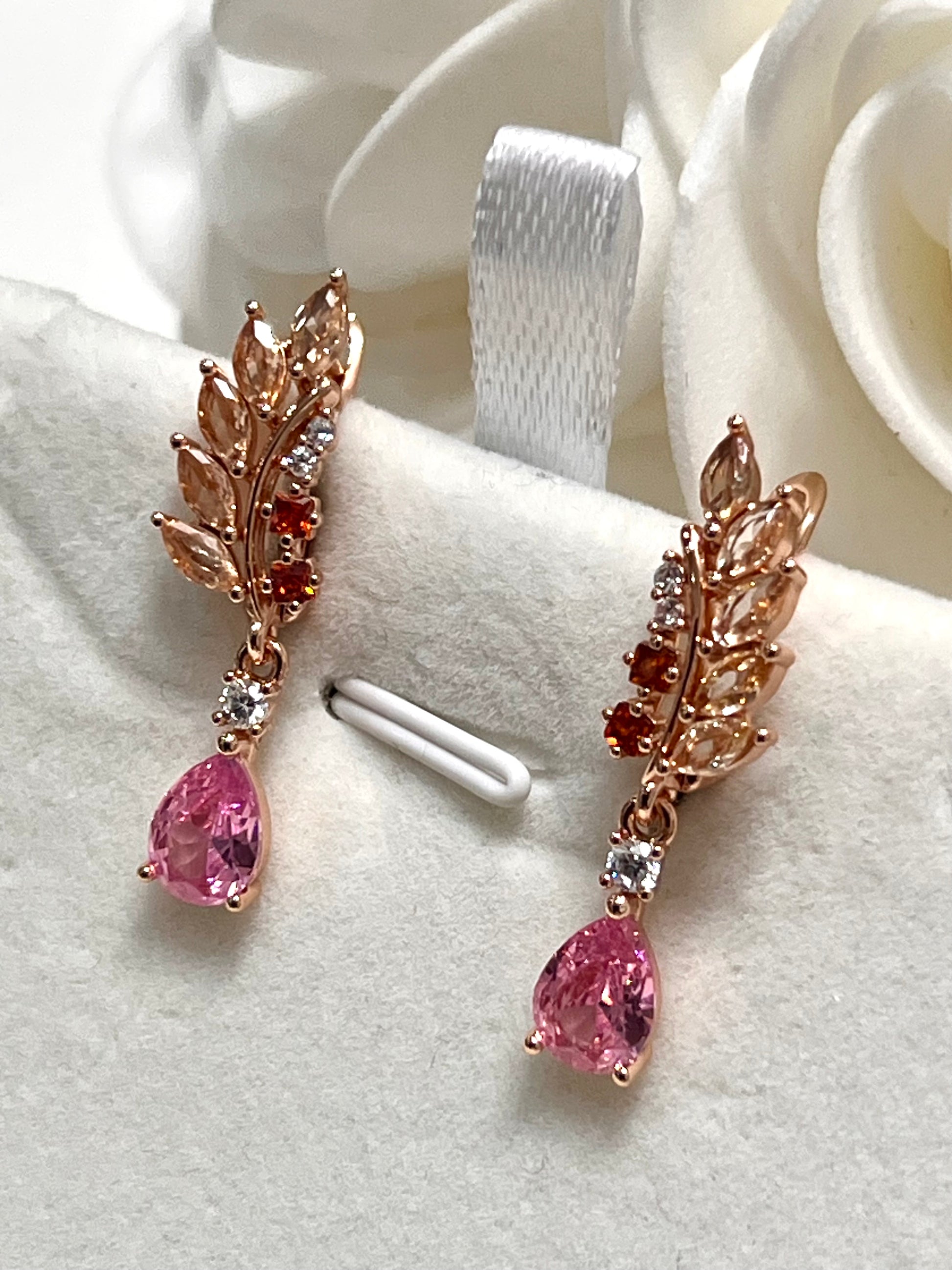 14k Rolled Gold Pink and Champagne Sapphires Drop Earrings