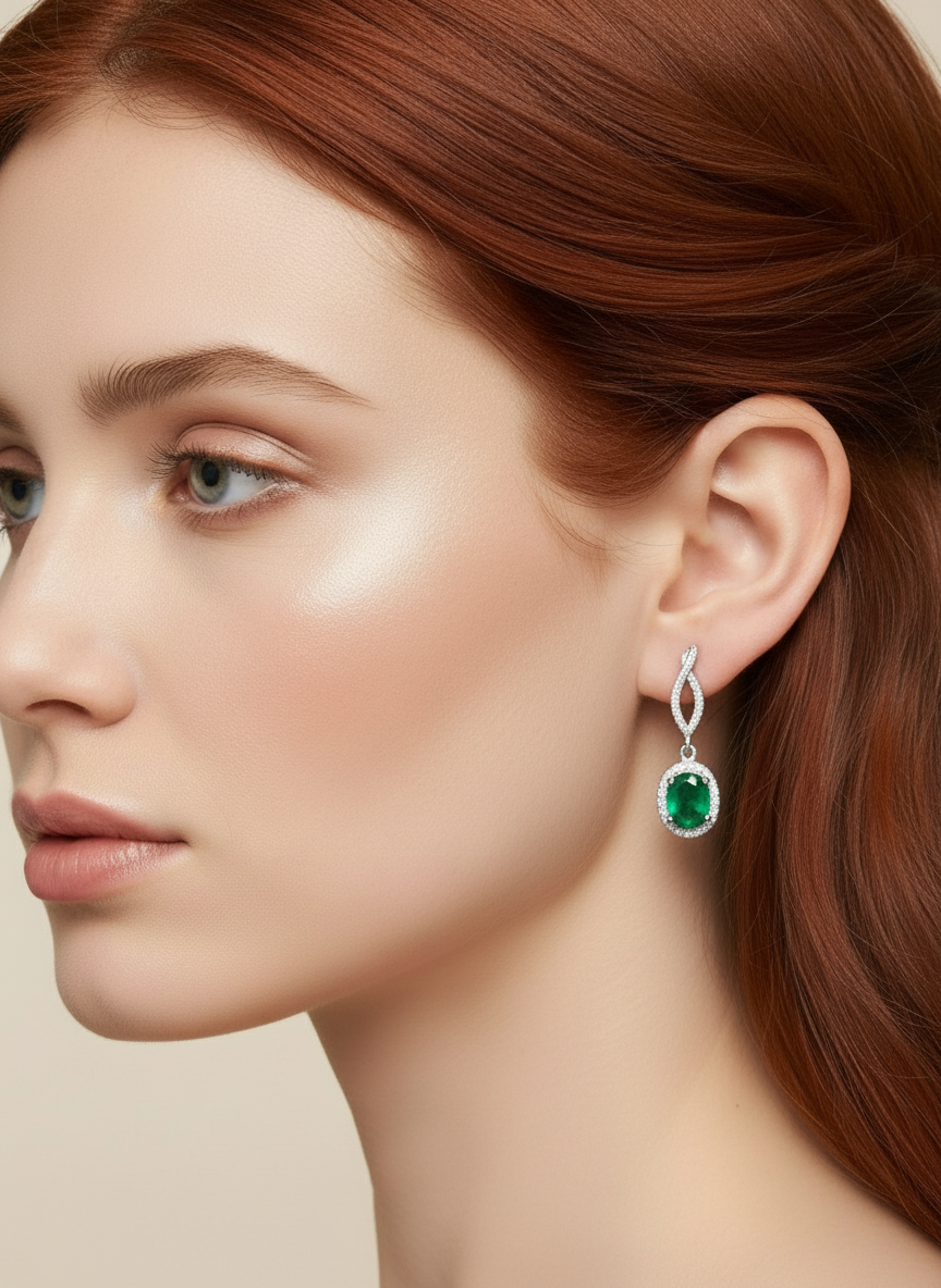 Natural Emerald & White Topaz Minimal Design Handmade Set