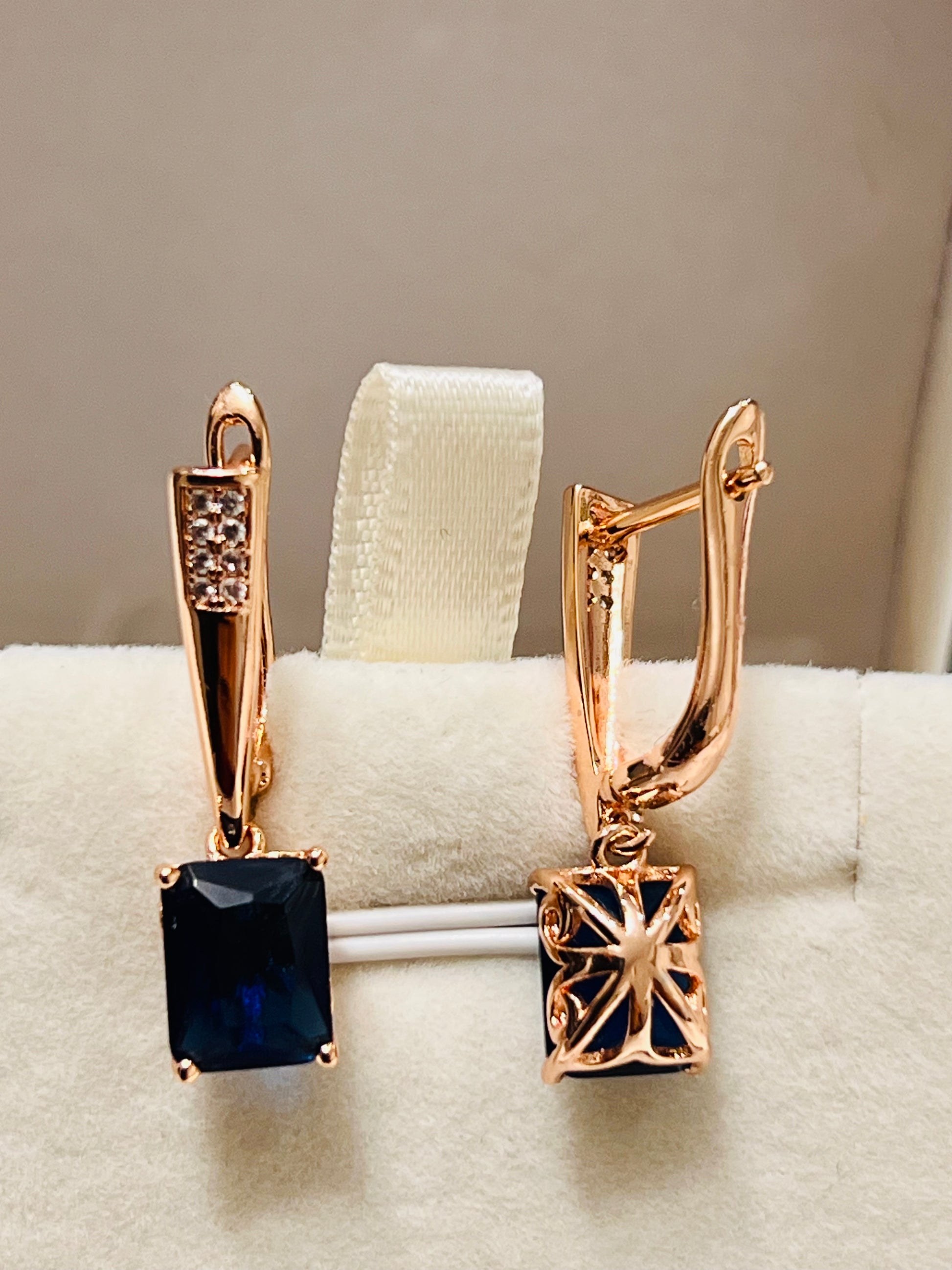 Rolled Gold Lab Created Sapphires Earrings