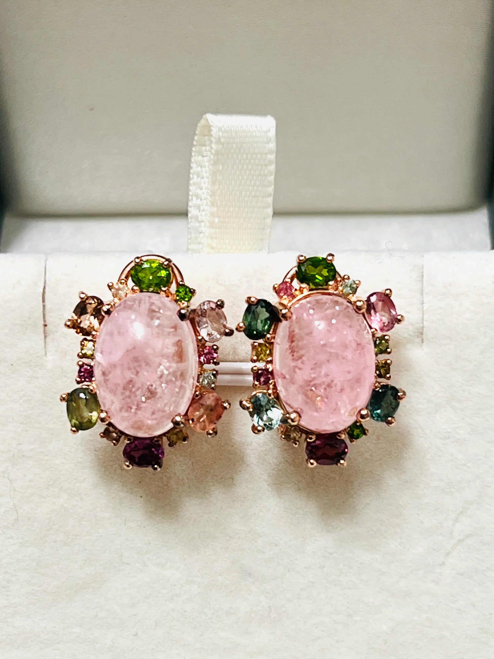 Handmade Pink Rose Quartz & Fancy Tourmaline Earrings