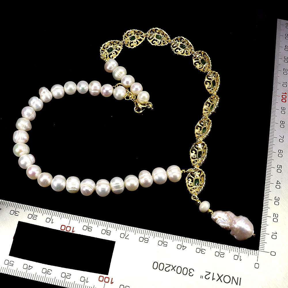 Handmade Natural Emerald and South Sea Pearls necklace