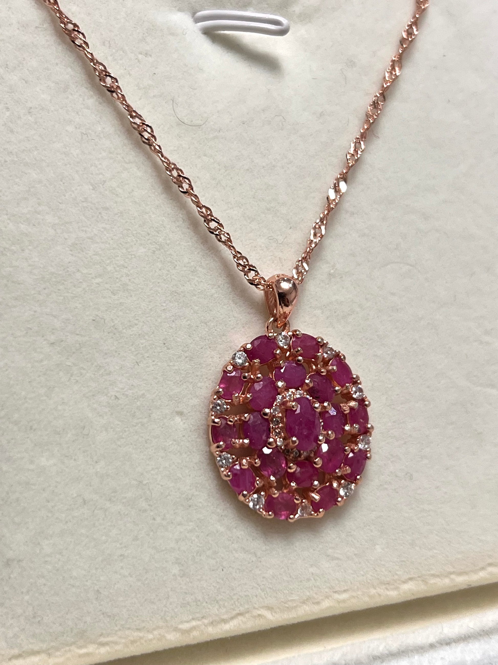 Stunning artisan made Rose Gold Pink Ruby & White Sapphire Pendant
