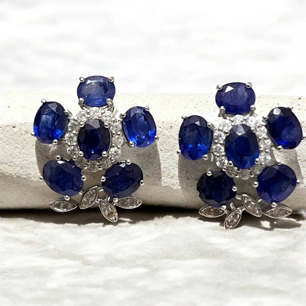 Handmade Corn Blue Sapphire Floral Earrings