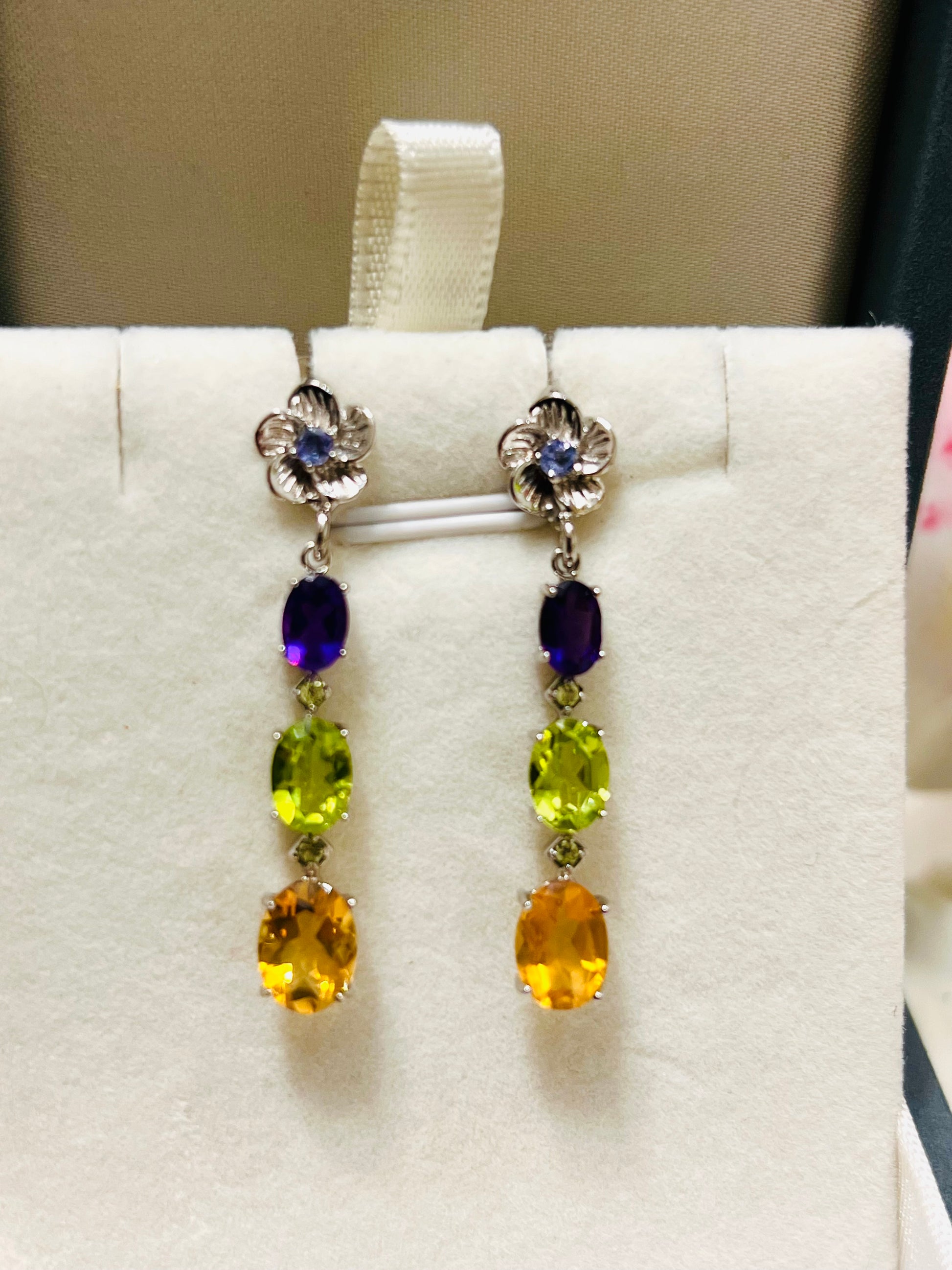 Handmade Natural Citrine, Peridot and Amethyst Drop Earrings