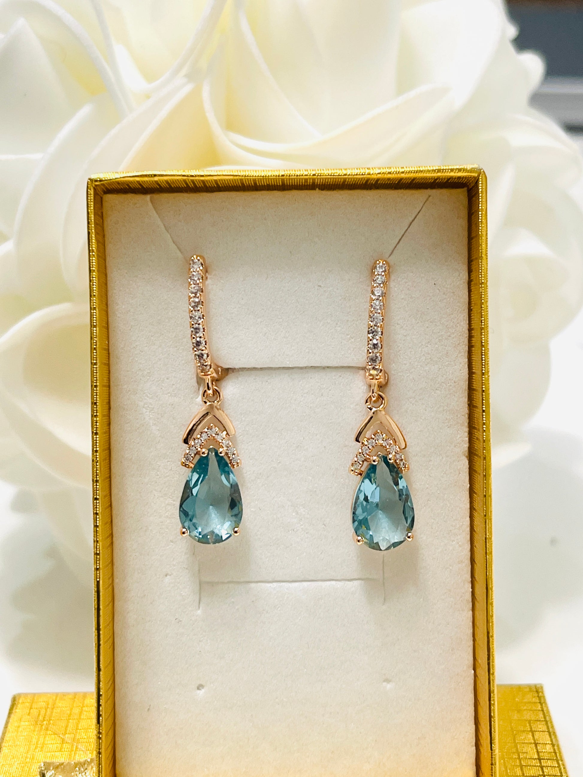 14k Rolled Gold Aquamarine Drop Earrings