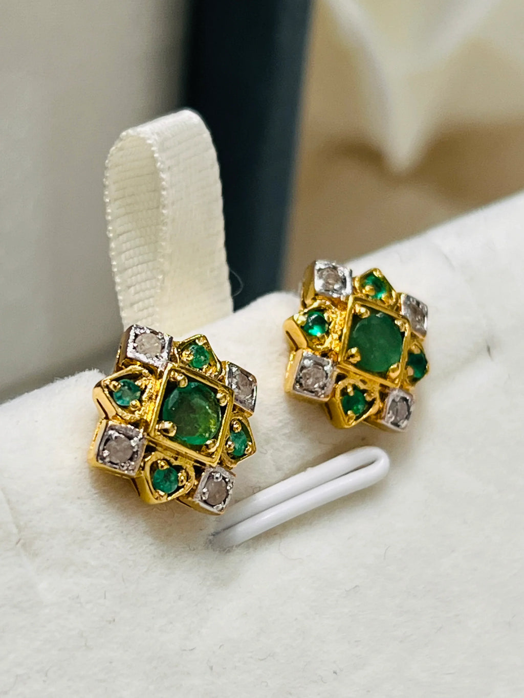 Two-Toned Emerald & Diamond Earrings
