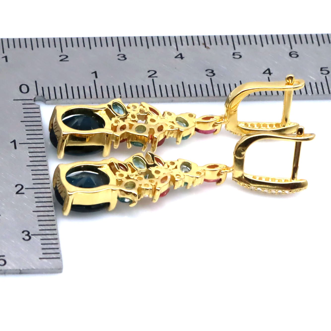 London Blue Topaz Earrings with Apatite & Pink Tourmaline Accents – 18K Gold Vermeil