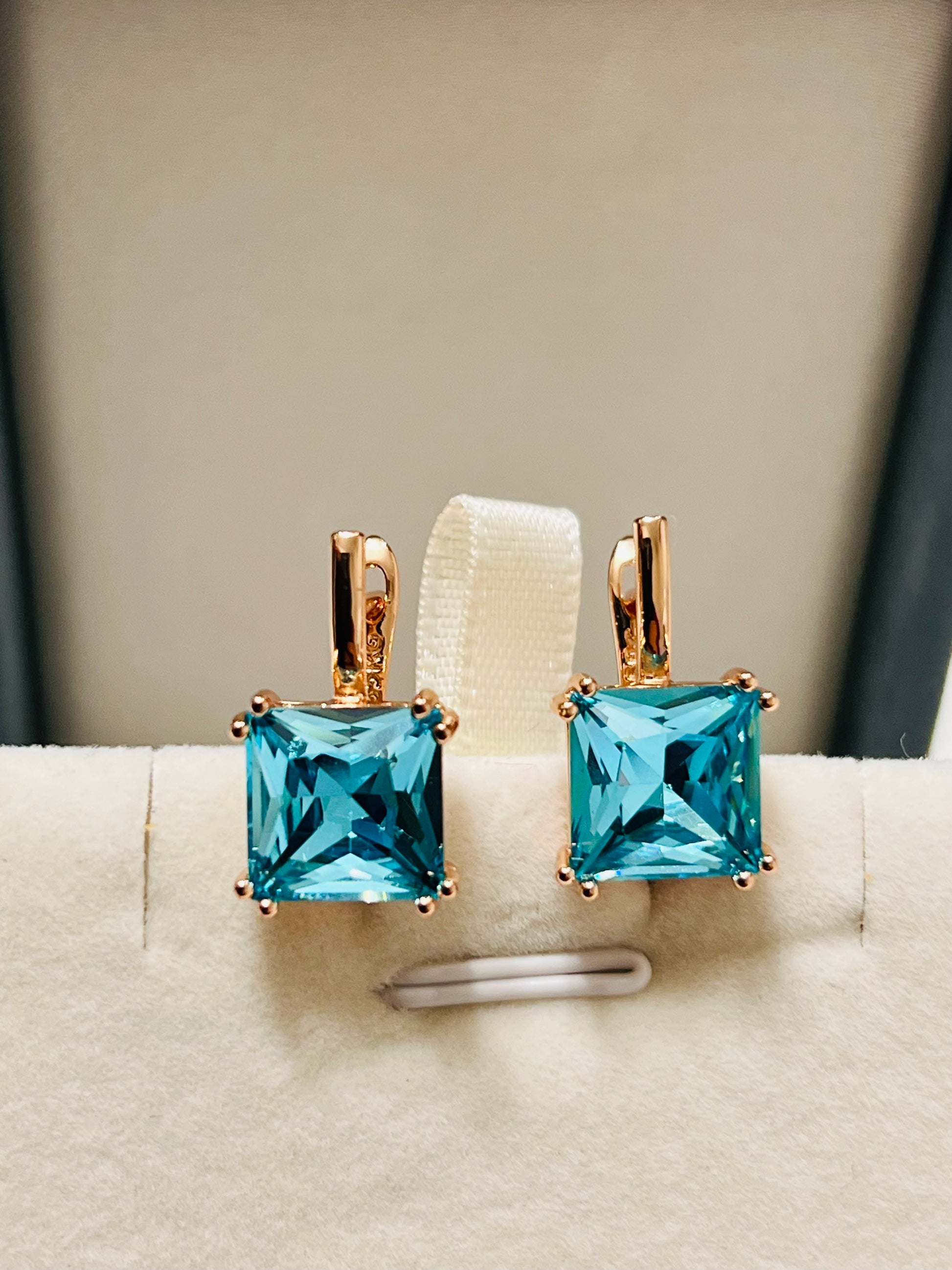 14k Rolled Gold Blue Topaz June Earrings