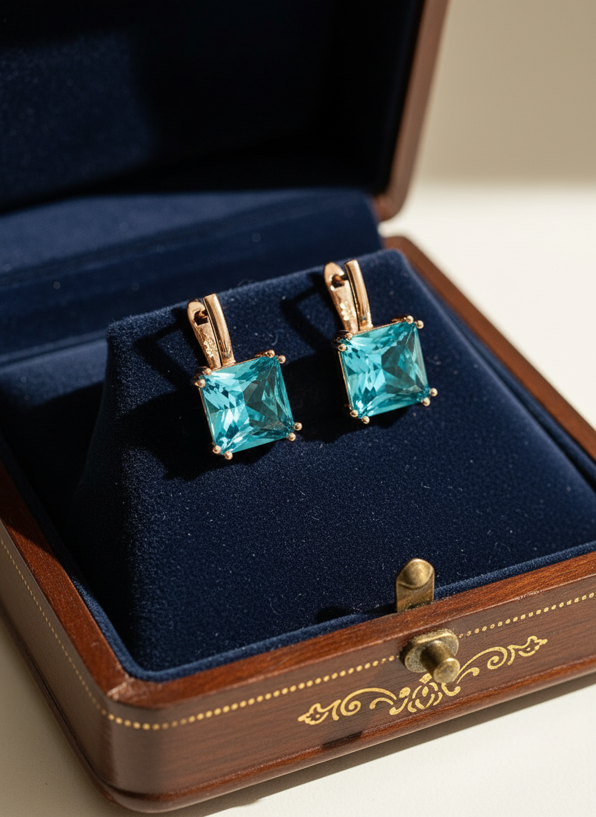 14k Rolled Gold Blue Topaz June Earrings