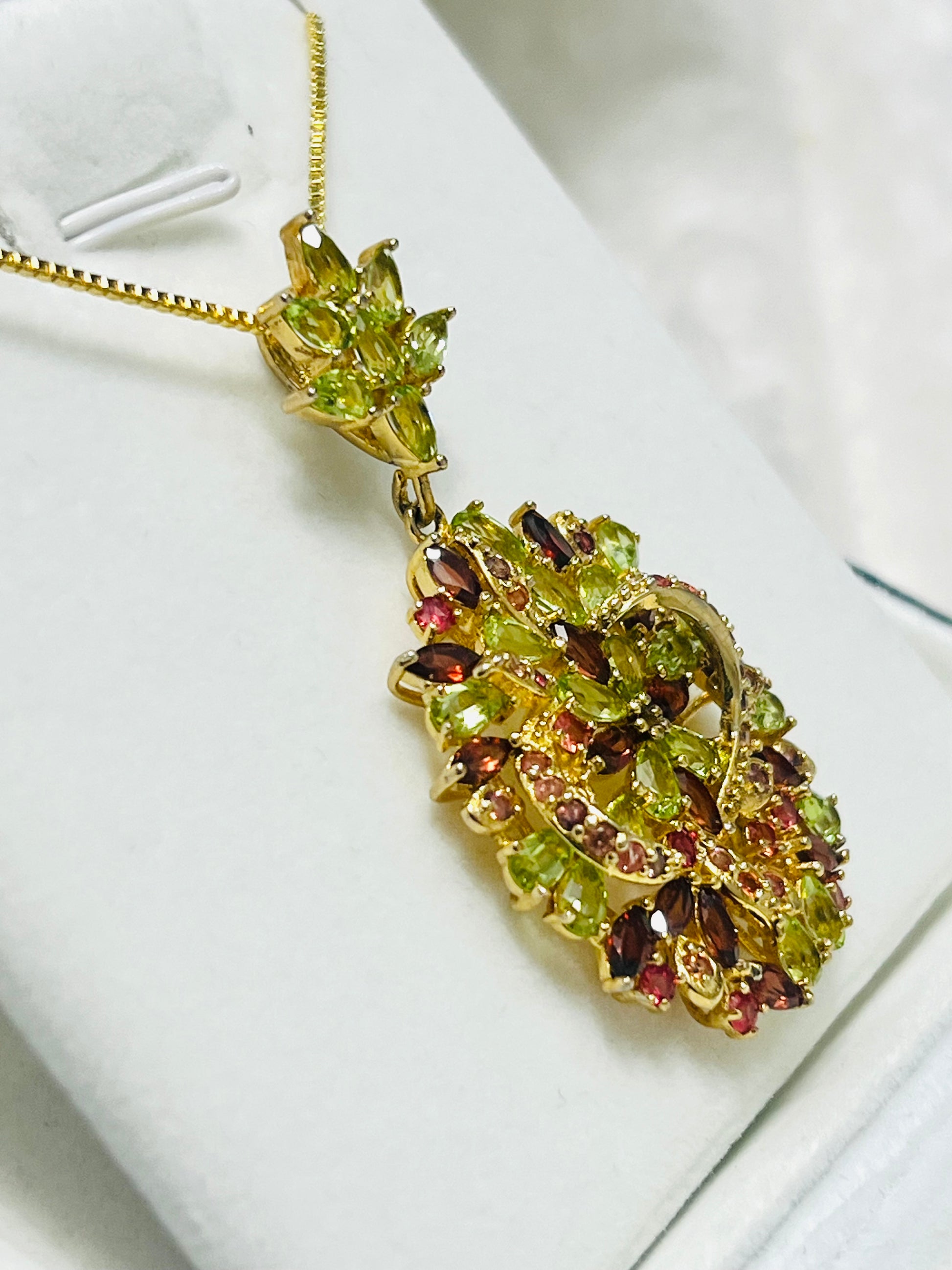 Handmade Peridot & Rhodolite Garnet Floral Statement Necklace