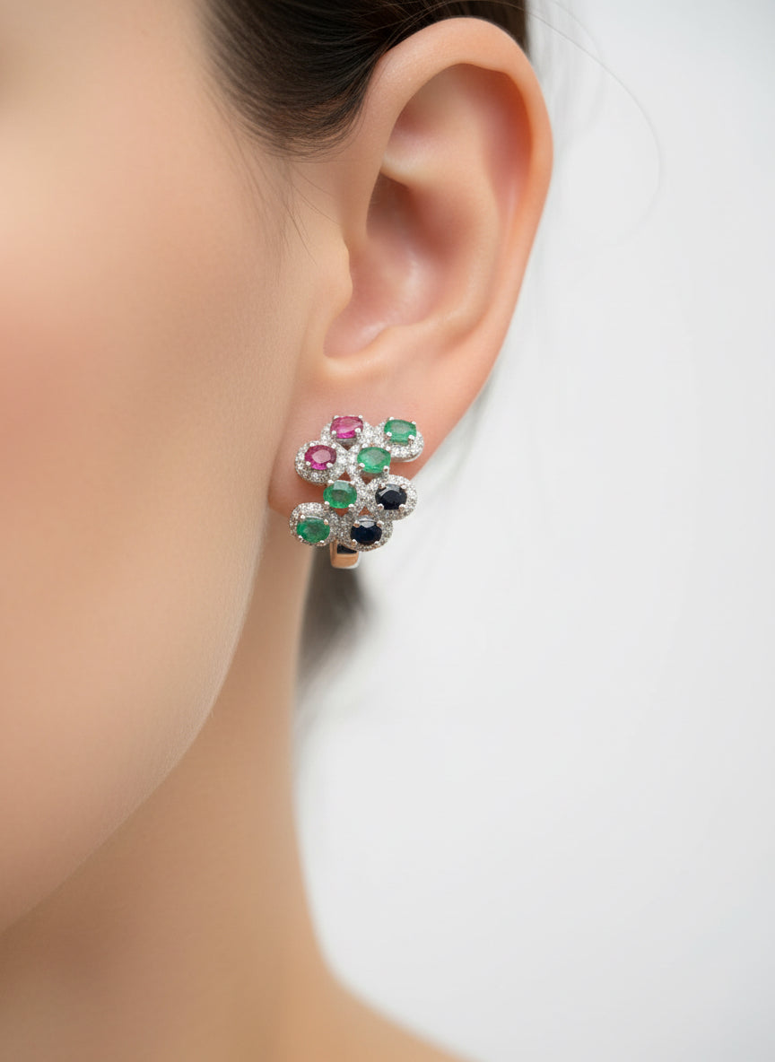 Handmade Sapphire, Emerald and Ruby zig zag Earrings