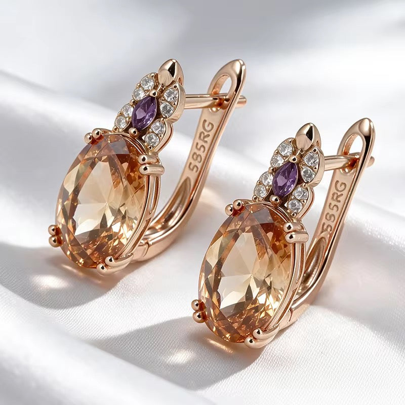 Gemstone Drop Earrings – Amethyst, Mystic Topaz & Citrine | 14K Rolled Gold