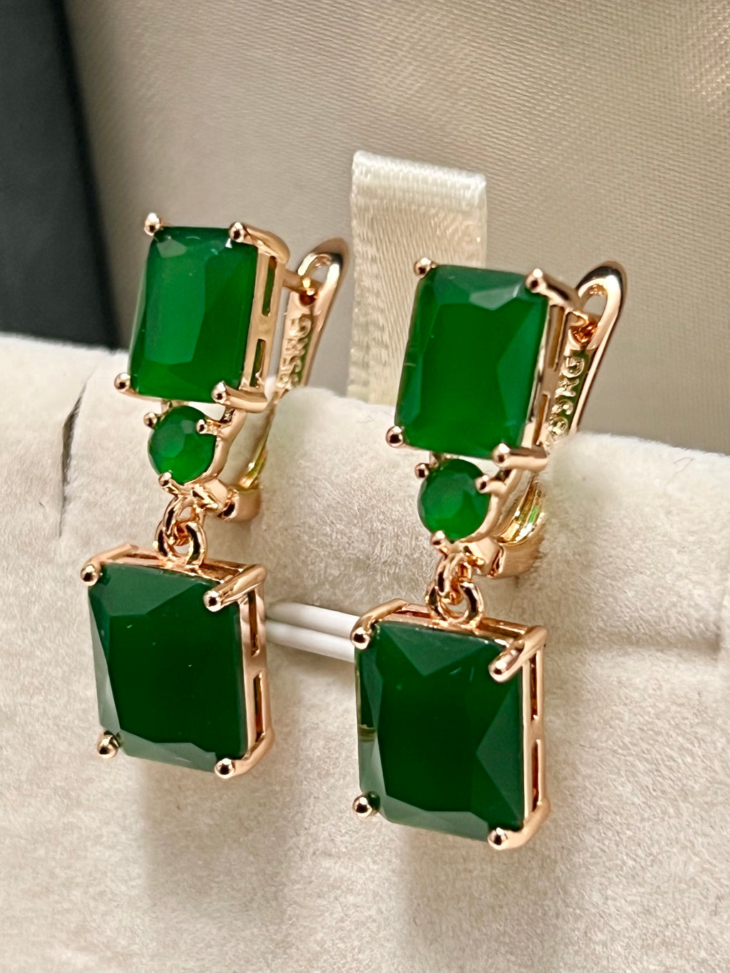 14k Rolled gold Emerald Minimalistic square Drop Earrings