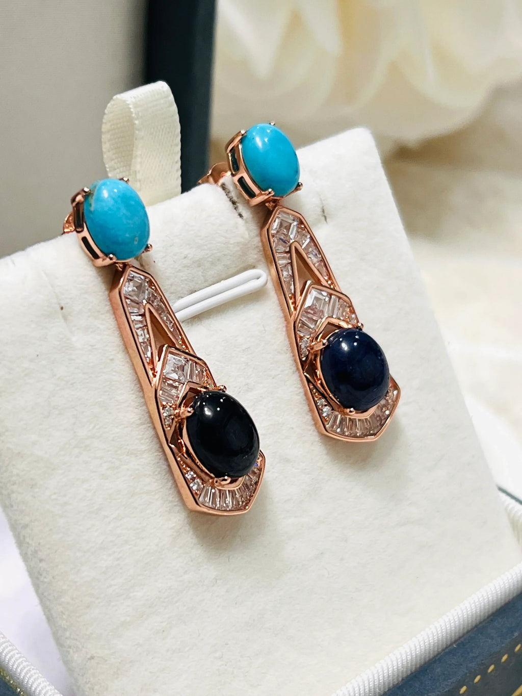 Handmade Natural Blue Sapphire and Turquoise Earrings
