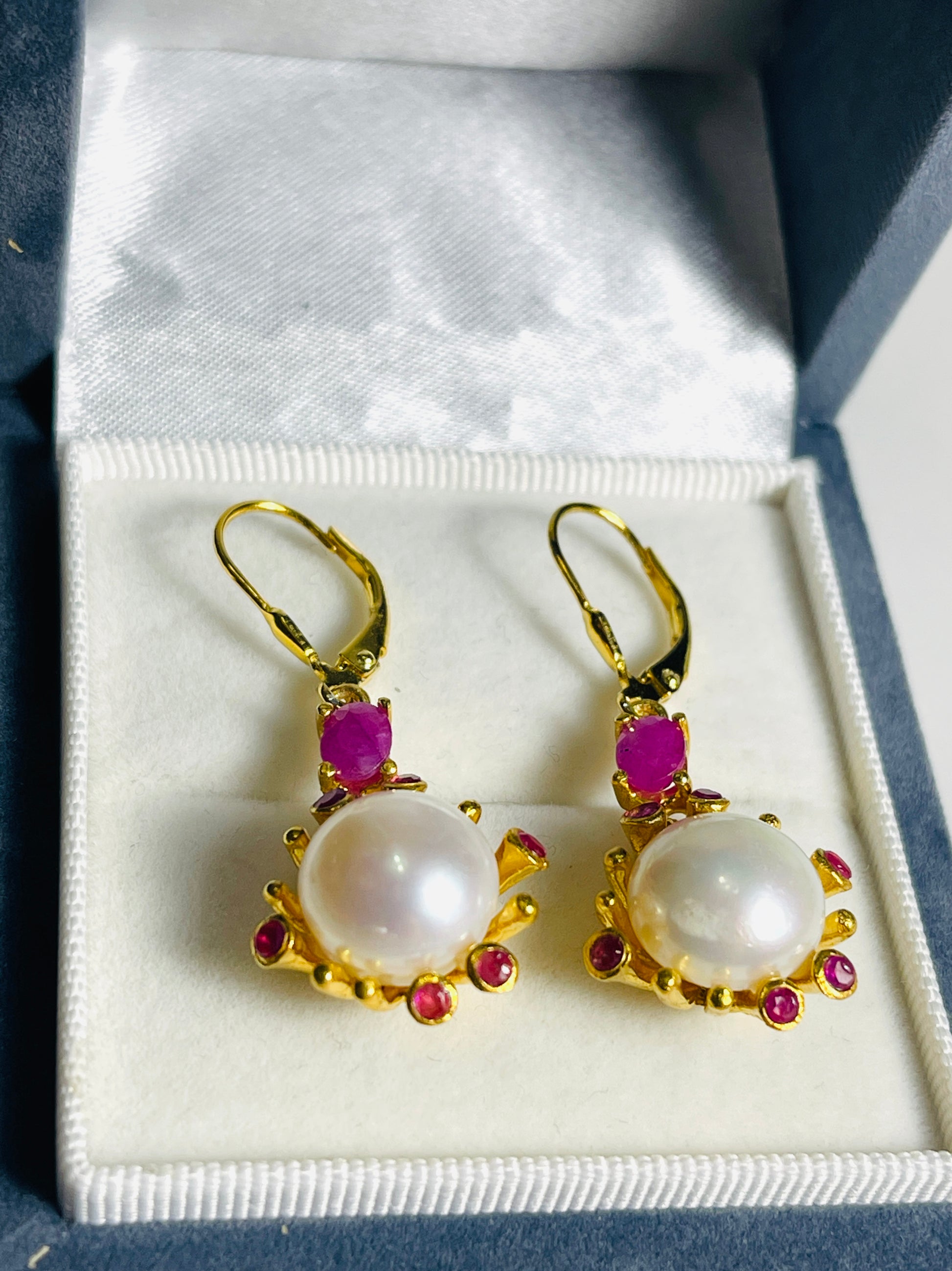 Genuine Rubies and Freshwater Pearl Handmade earrings