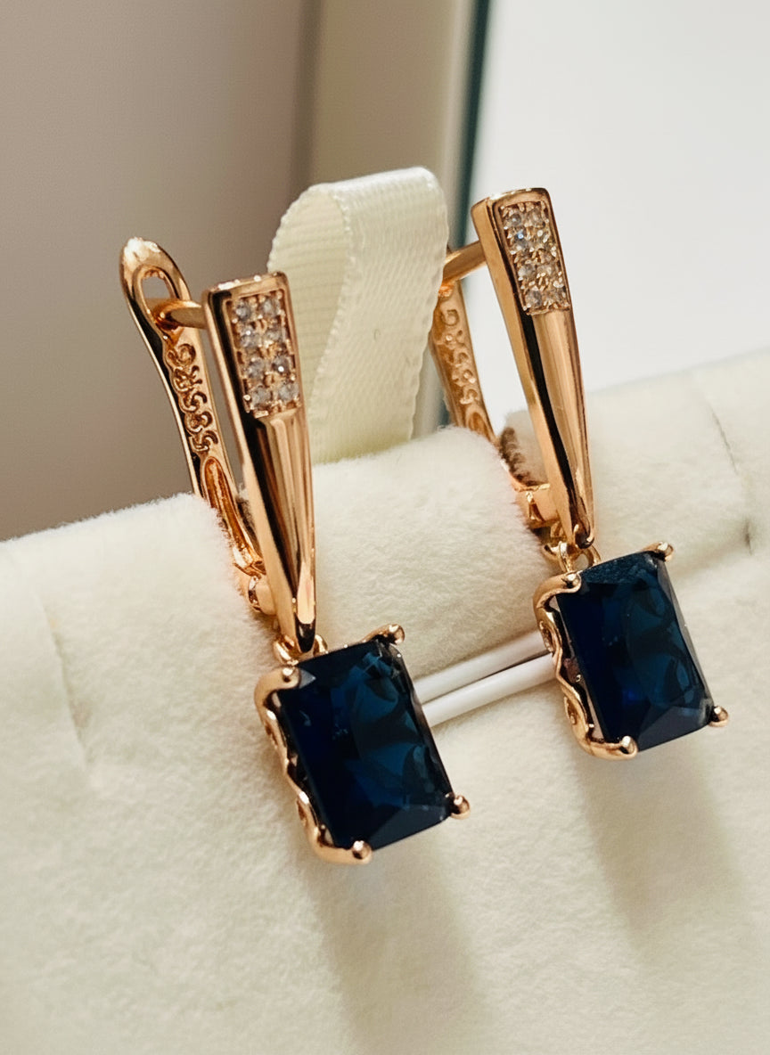 Rolled Gold Lab Created Sapphires Earrings