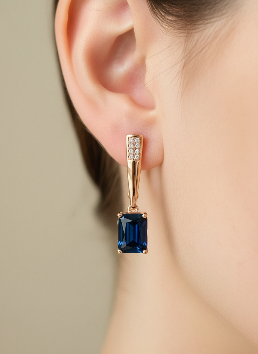 Rolled Gold Lab Created Sapphires Earrings