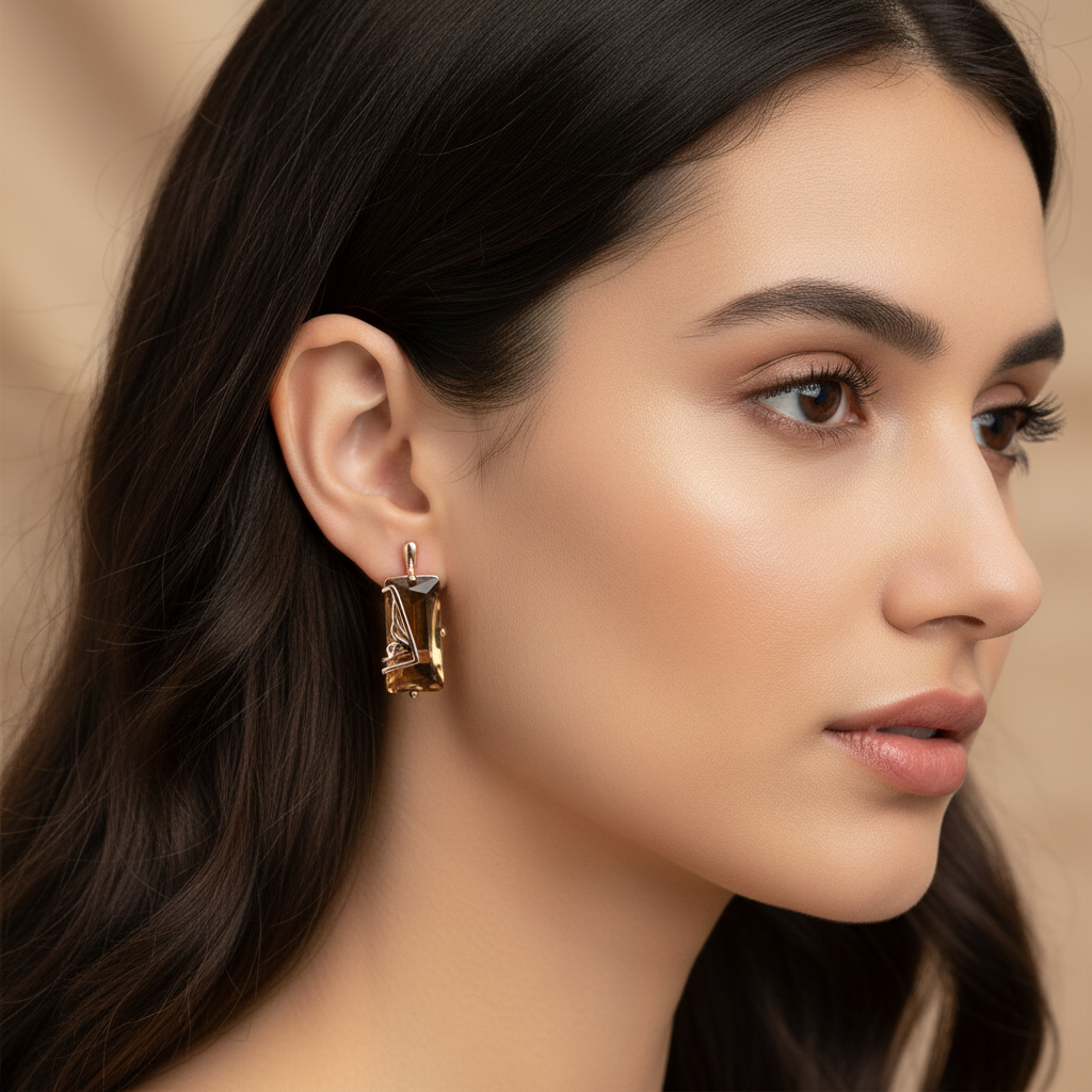 14K Rolled Gold  Citrine Earrings- Minimalistic Design