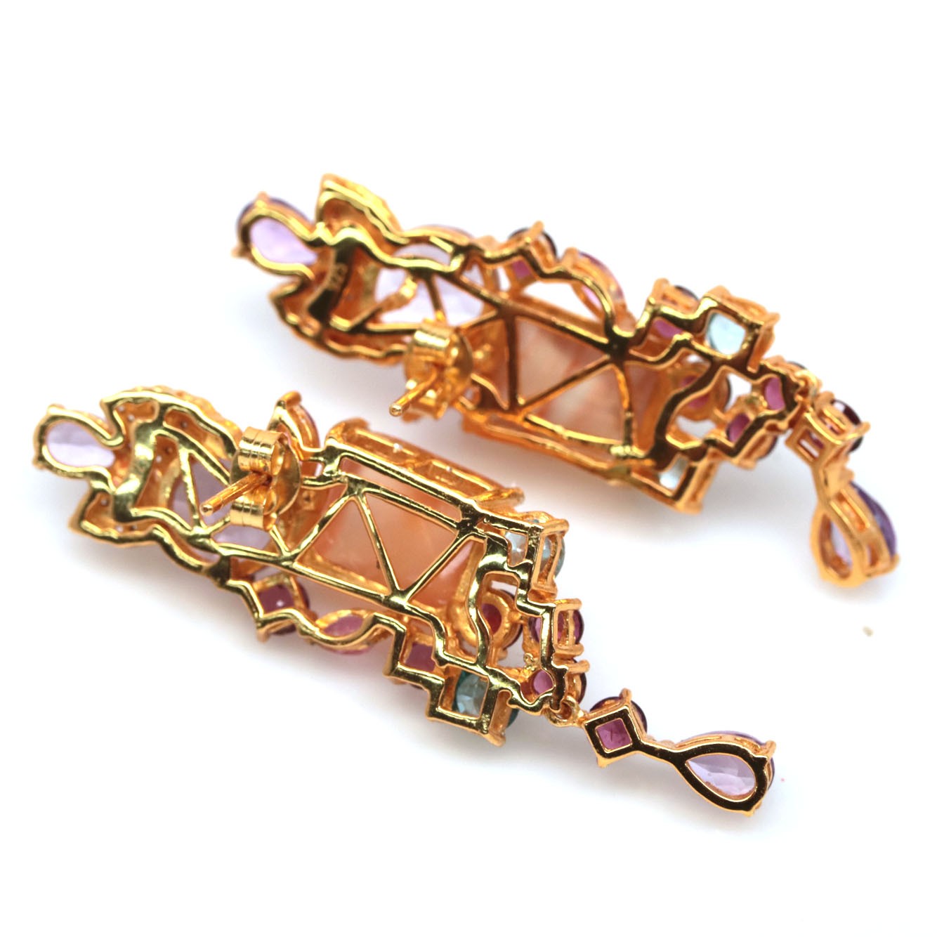 Artisan Square Agate & Multi-Gem Stud Earrings — Handmade in Canada