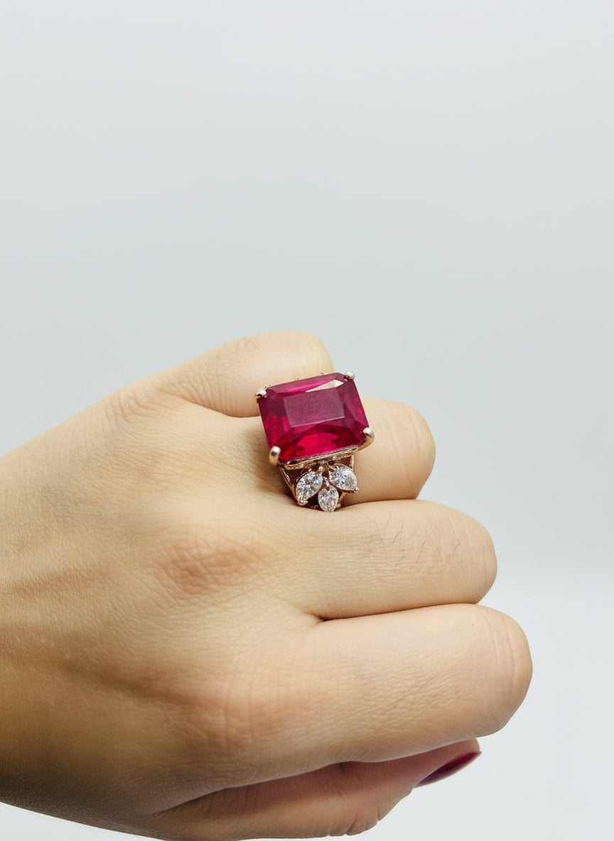 12.8 CTW Handmade Emerald Cut Ruby Solitaire Ring in 14k Gold vermeil over 925S
