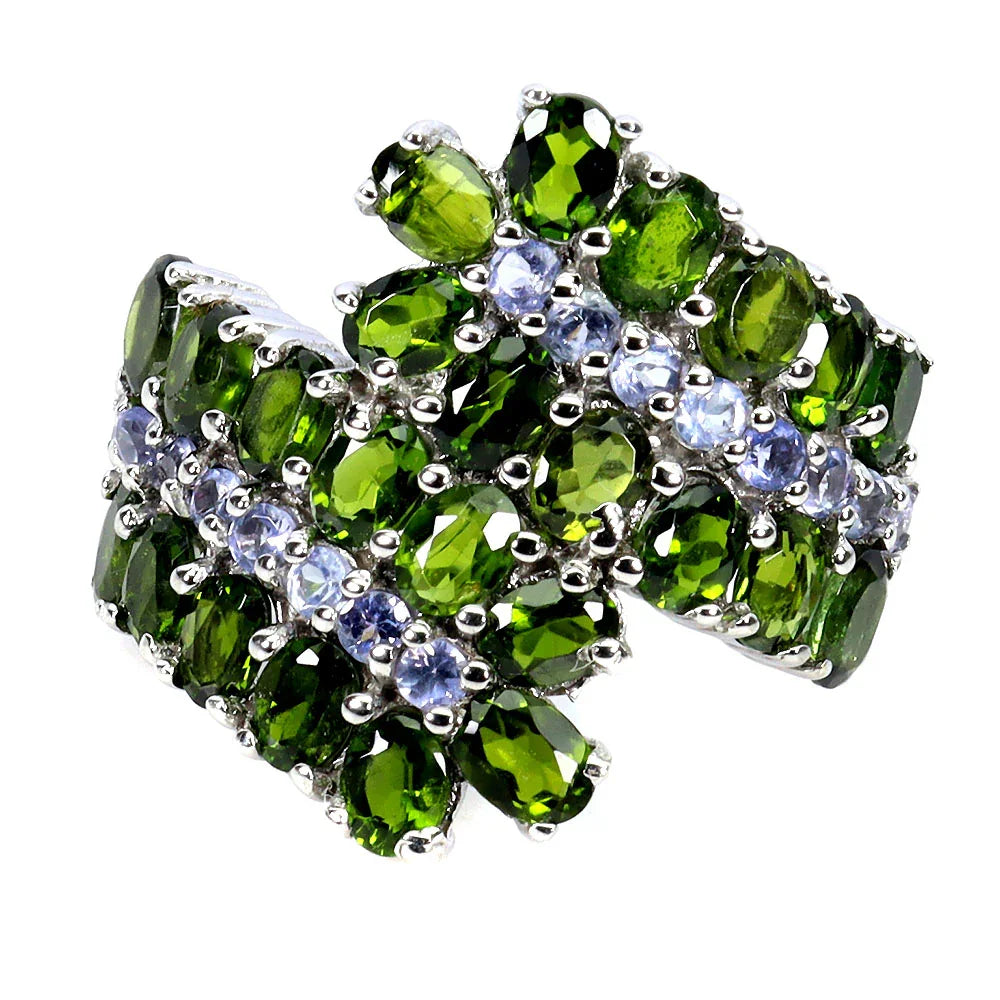 Handmade Chrome Diopside & Tanzanite Vine Ring