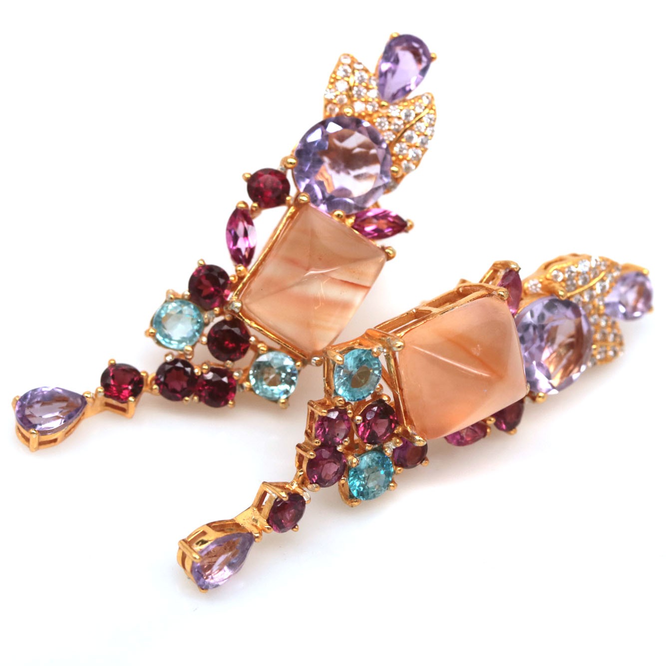 Artisan Square Agate & Multi-Gem Stud Earrings — Handmade in Canada