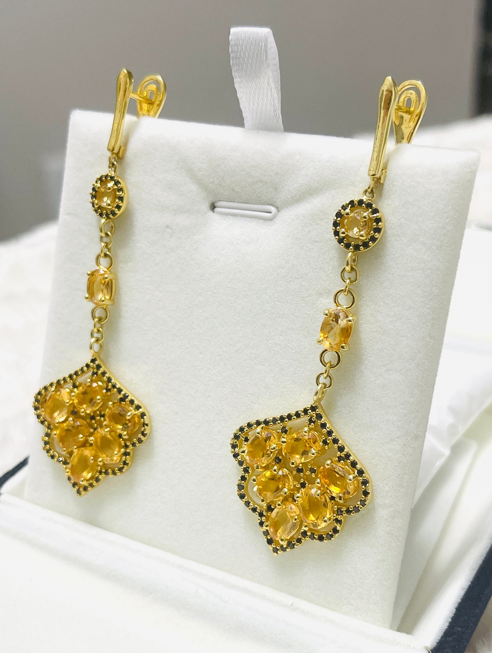 Handmade Natural Citrine and Spinel Long Fancy Earrings