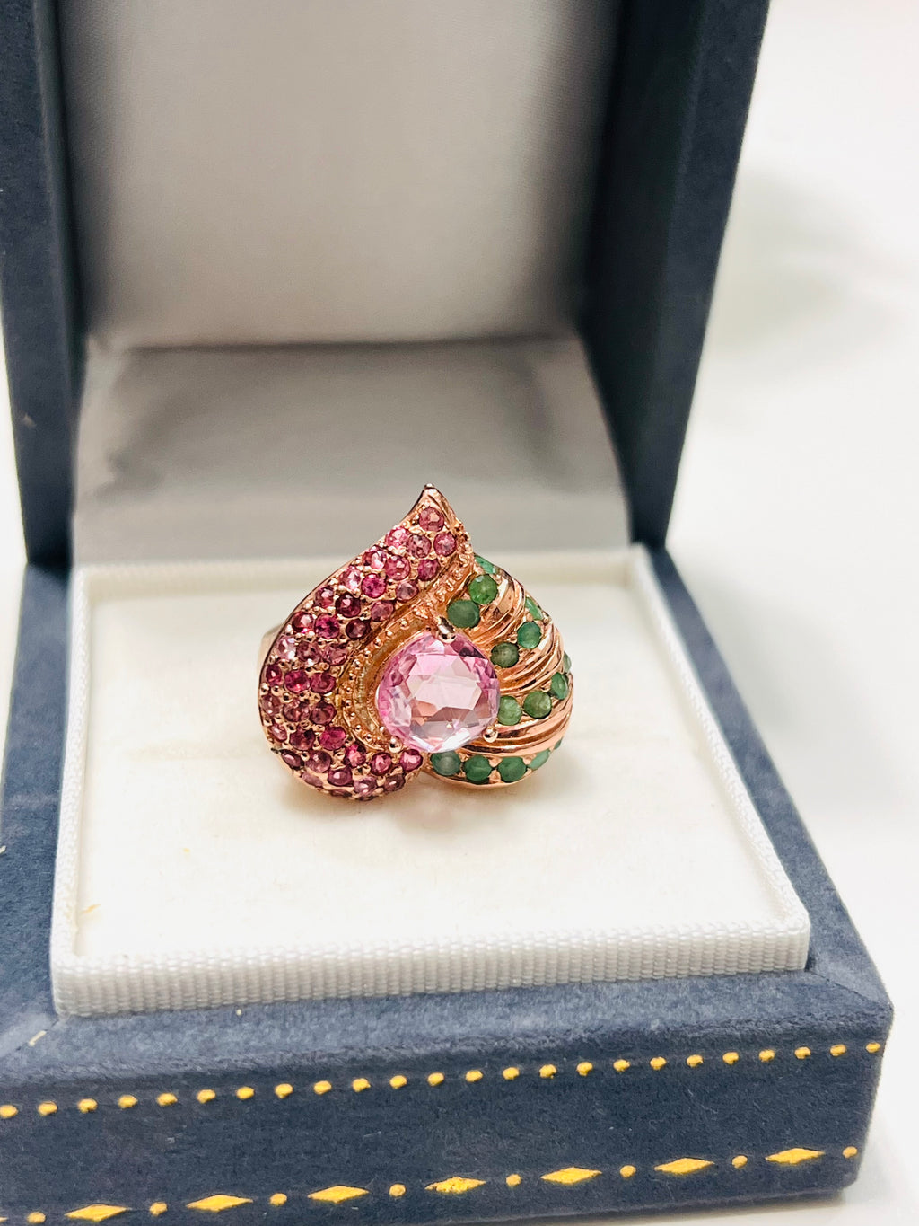 Handmade Heart Ring with Pink Tourmaline, Emerald & Ruby Accents