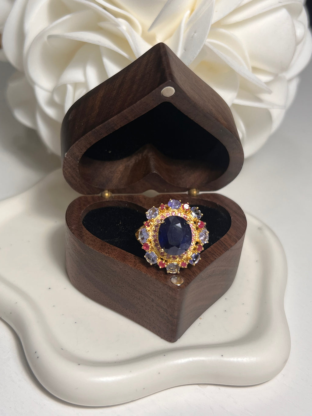 Handmade Genuine Sapphire, Tanzanite and Ruby Ring