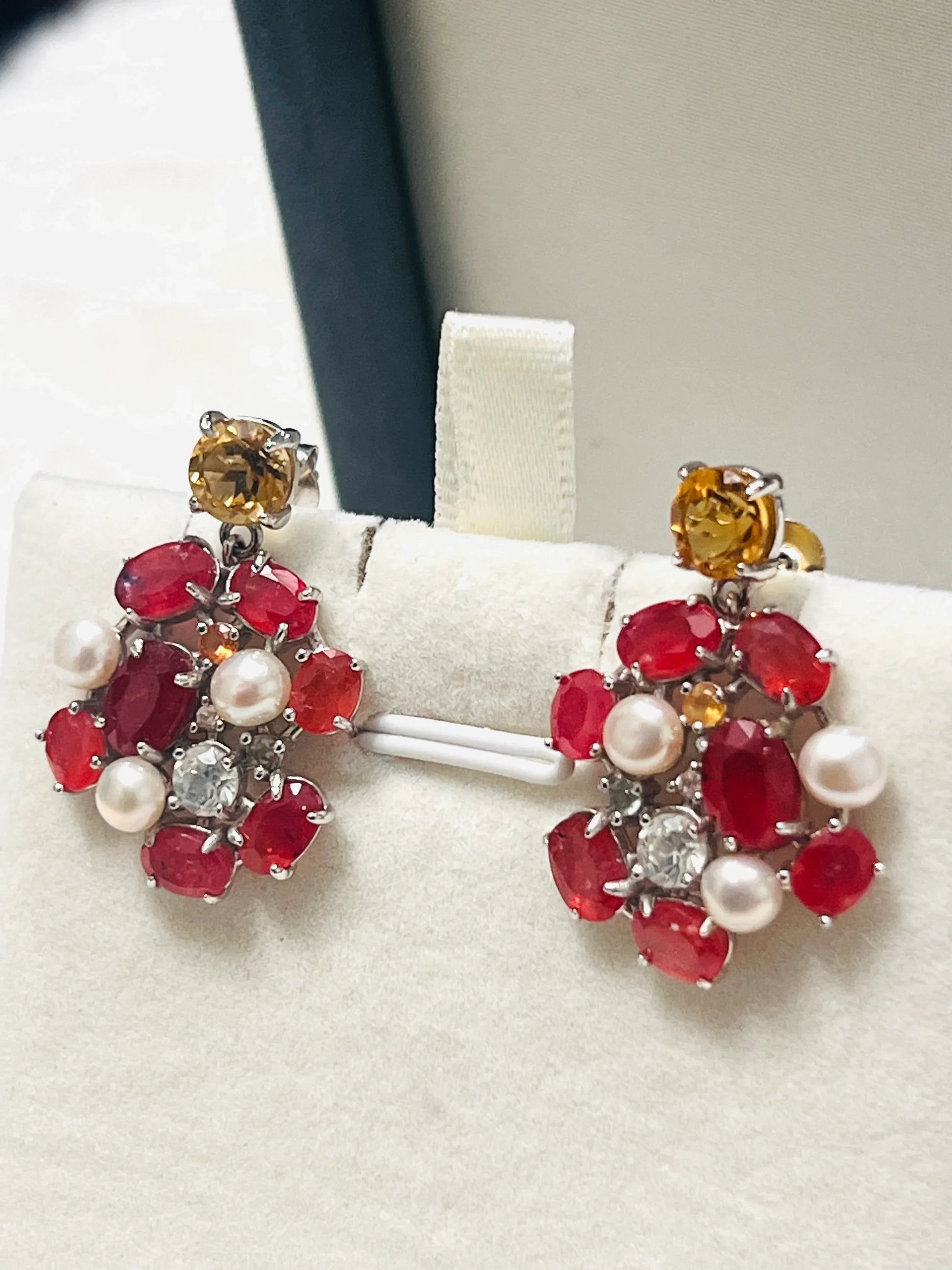 Handmade Yellow & Padparadscha Sapphire Earrings – Sterling Silver, Rhodium Plated